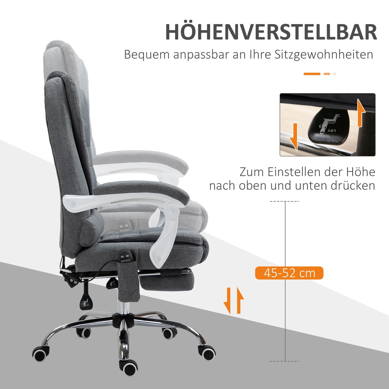 Ergonomisk kontorsstol med värme, massage och fotstöd
