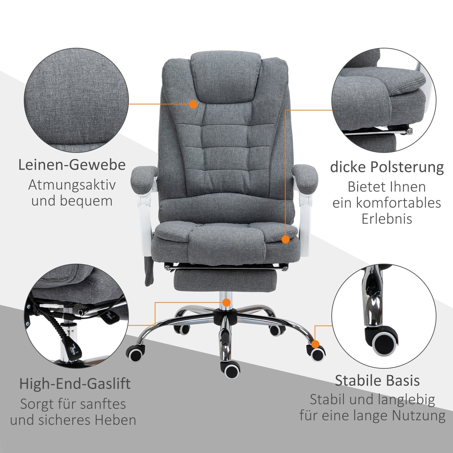 Ergonomisk kontorsstol med värme, massage och fotstöd