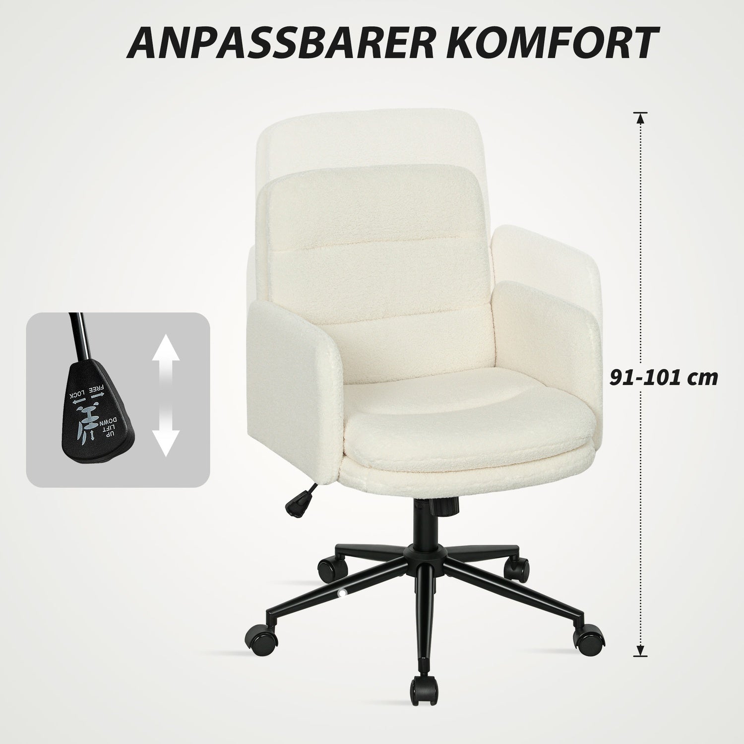 Ergonomisk kontorsstol, tygöverdrag, justerbar, krämfärgad
