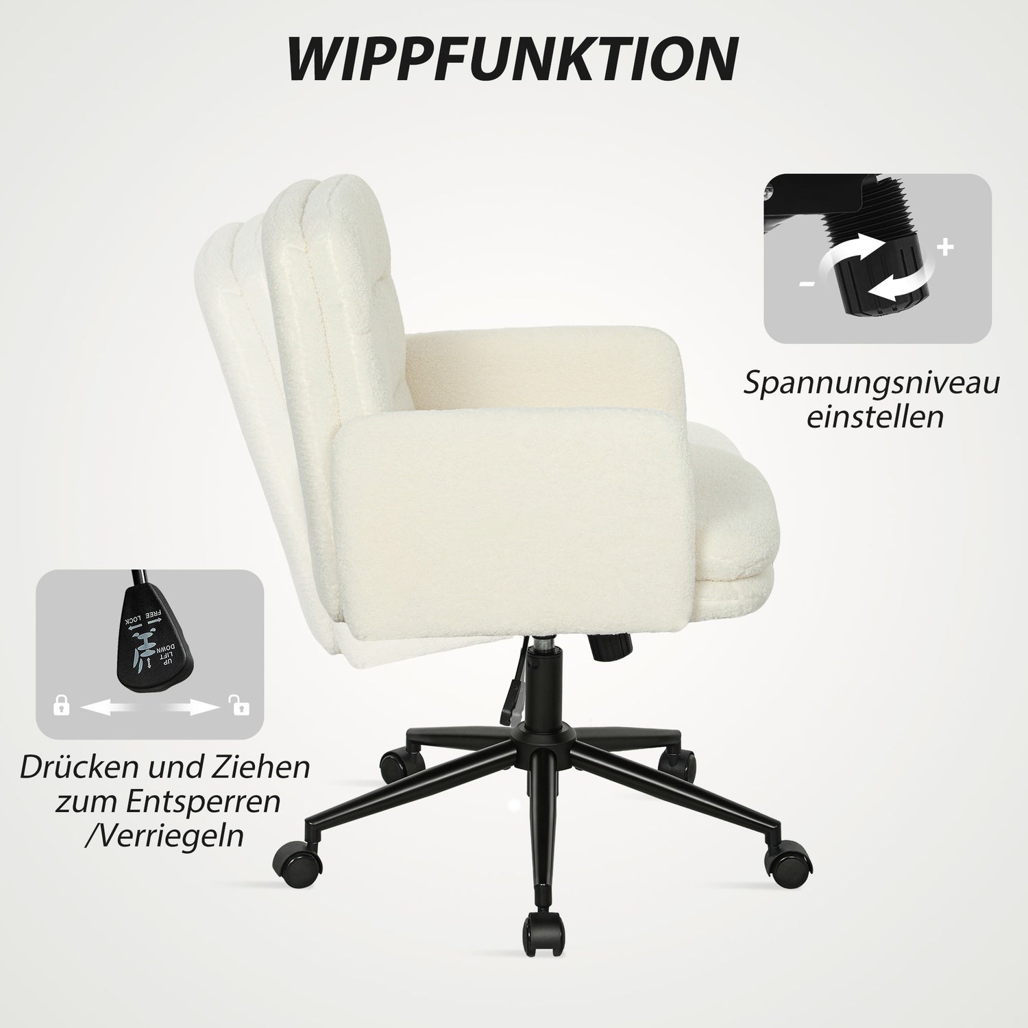 Ergonomisk kontorsstol, tygöverdrag, justerbar, krämfärgad
