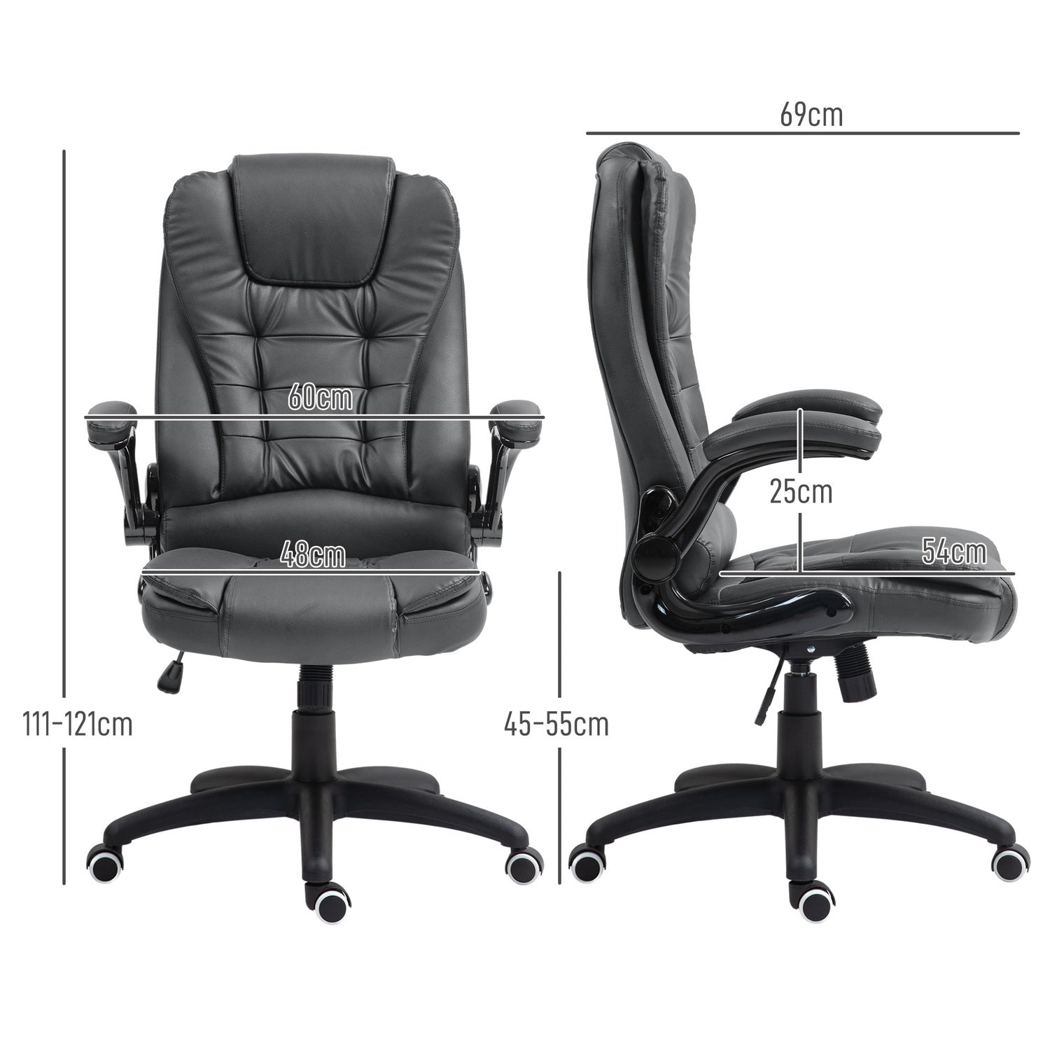Ergonomické kancelářské křeslo s otočnými a sklopnými područkami, tmavě šedé