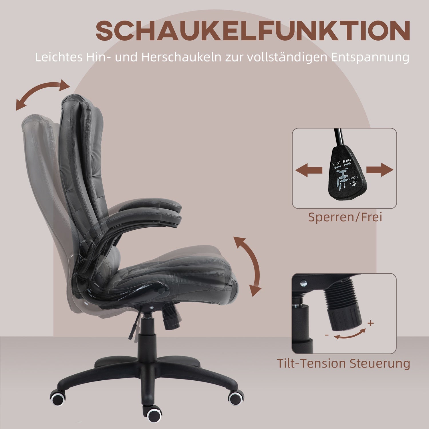 Ergonomické kancelářské křeslo s otočnými a sklopnými područkami, tmavě šedé