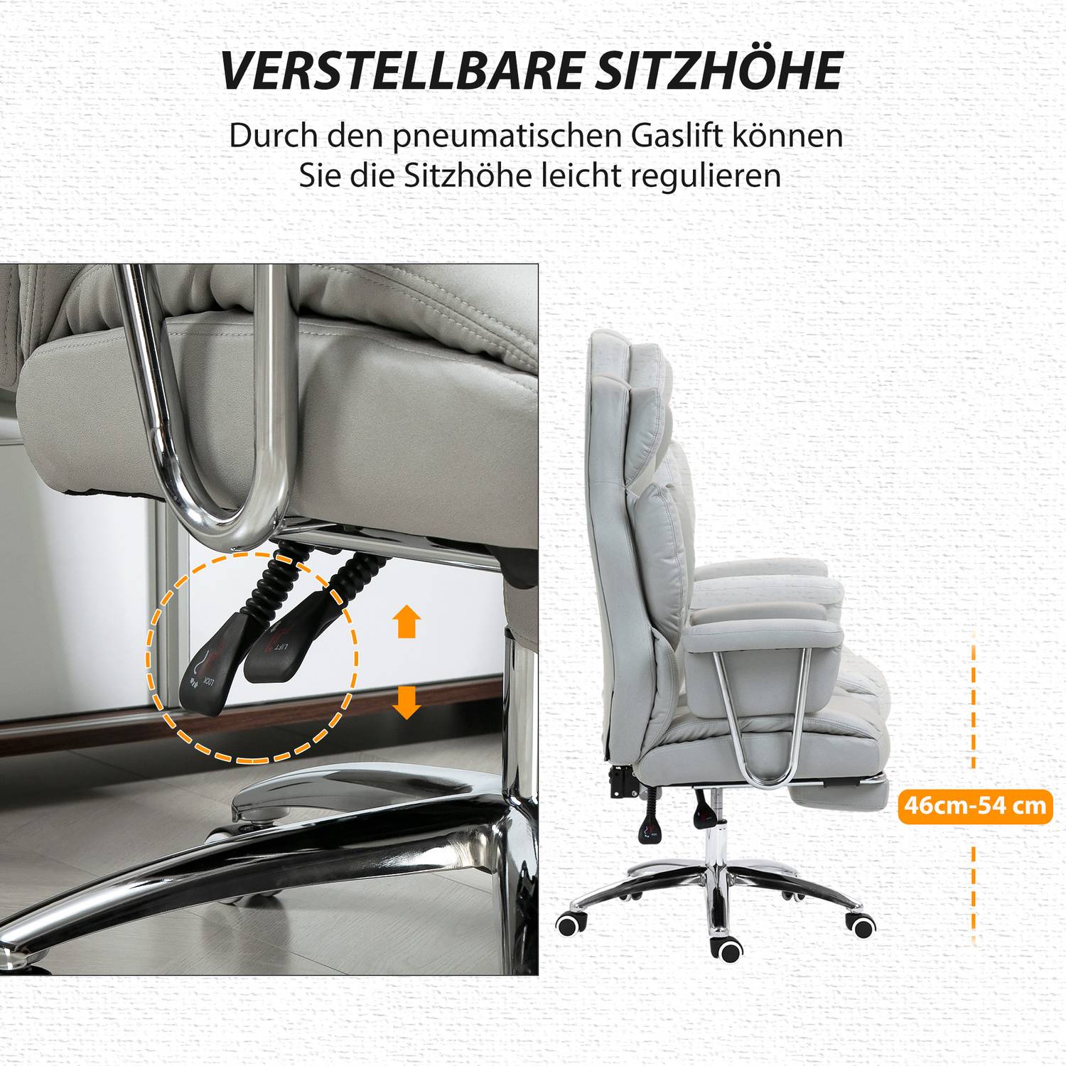 Ergonomisk liggande kontorsstol, justerbar med fotstöd