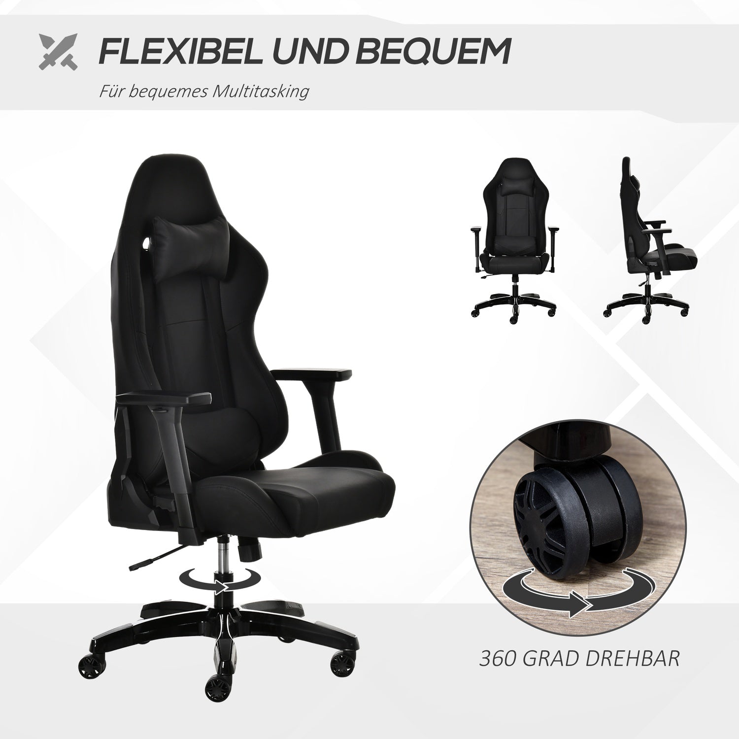 Ergonomisk lutande spelstol, konstläder, justerbar höjd