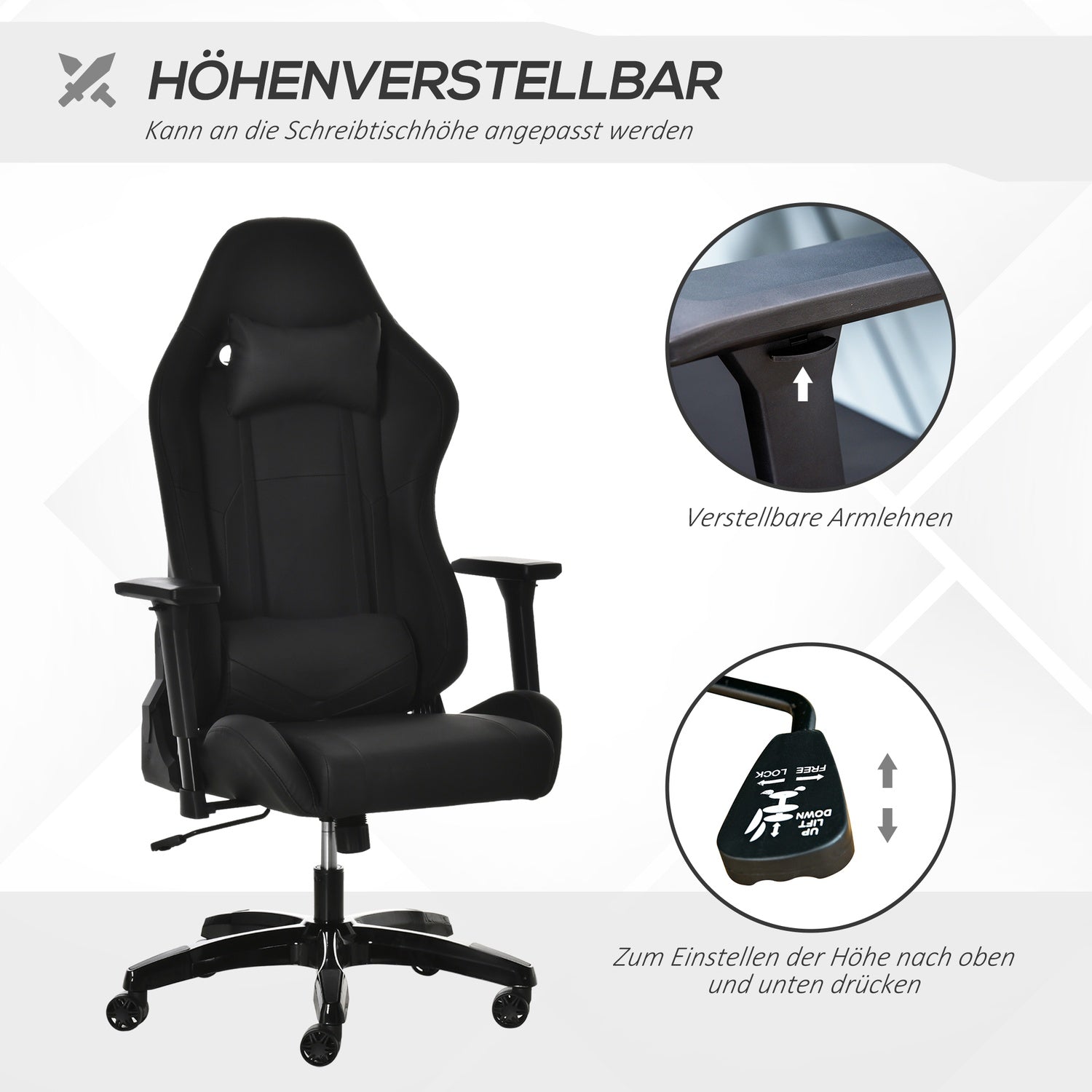 Ergonomisk lutande spelstol, konstläder, justerbar höjd