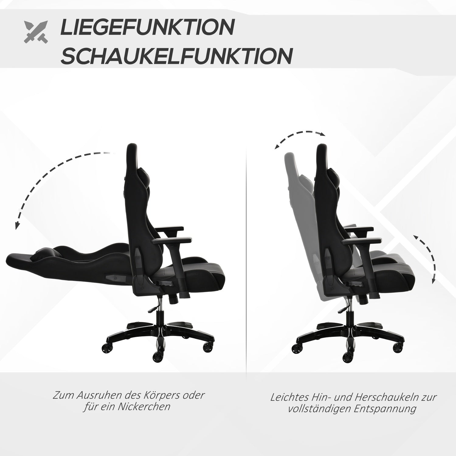 Ergonomisk lutande spelstol, konstläder, justerbar höjd