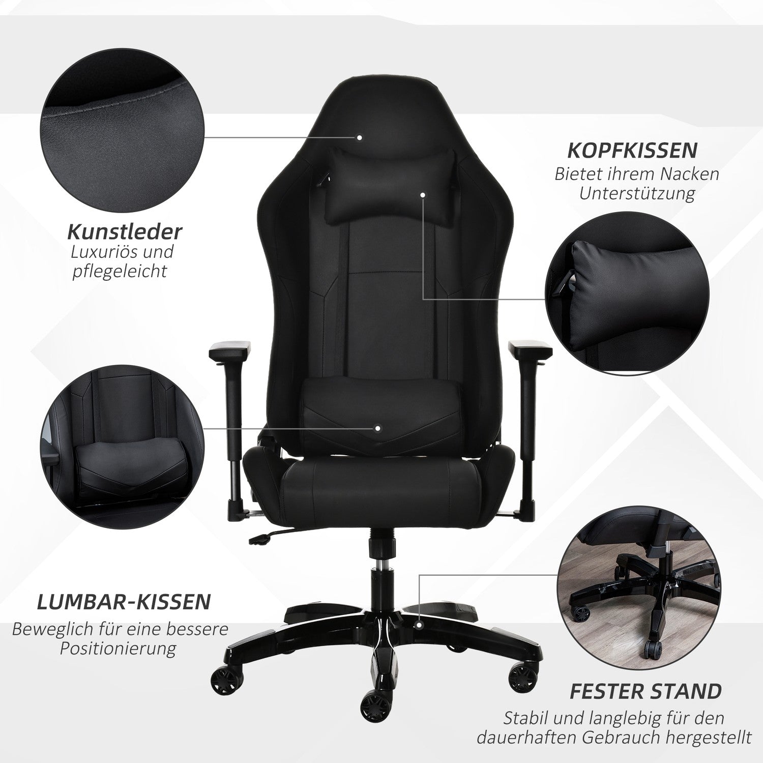 Ergonomisk lutande spelstol, konstläder, justerbar höjd