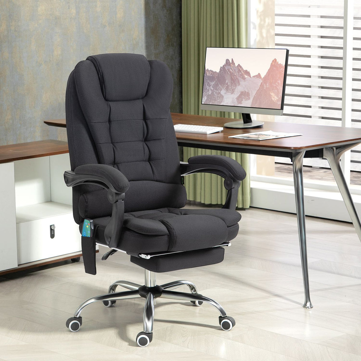 Ergonomická masážní kancelářská židle s polohováním a podnožkou, černá