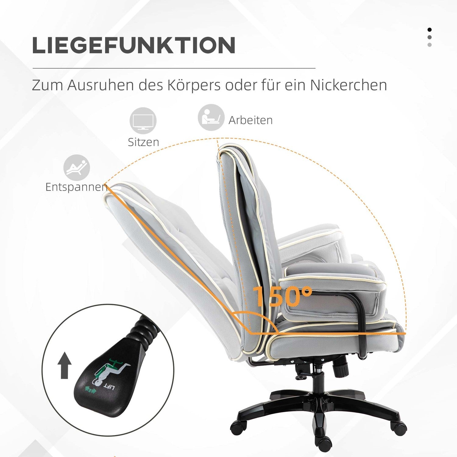 Ergonomická kancelářská židle, skládací a výškově nastavitelná, šedá