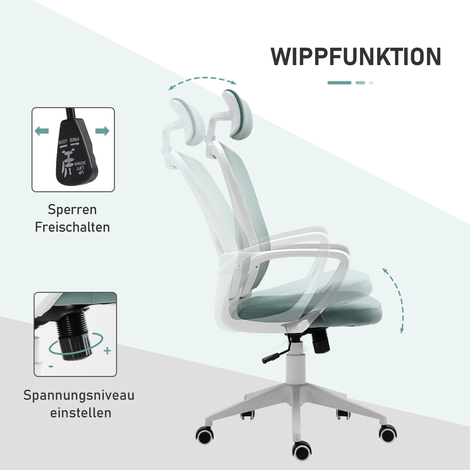 Ergonomisk skrivbordsstol, justerbar höjd, vippfunktion