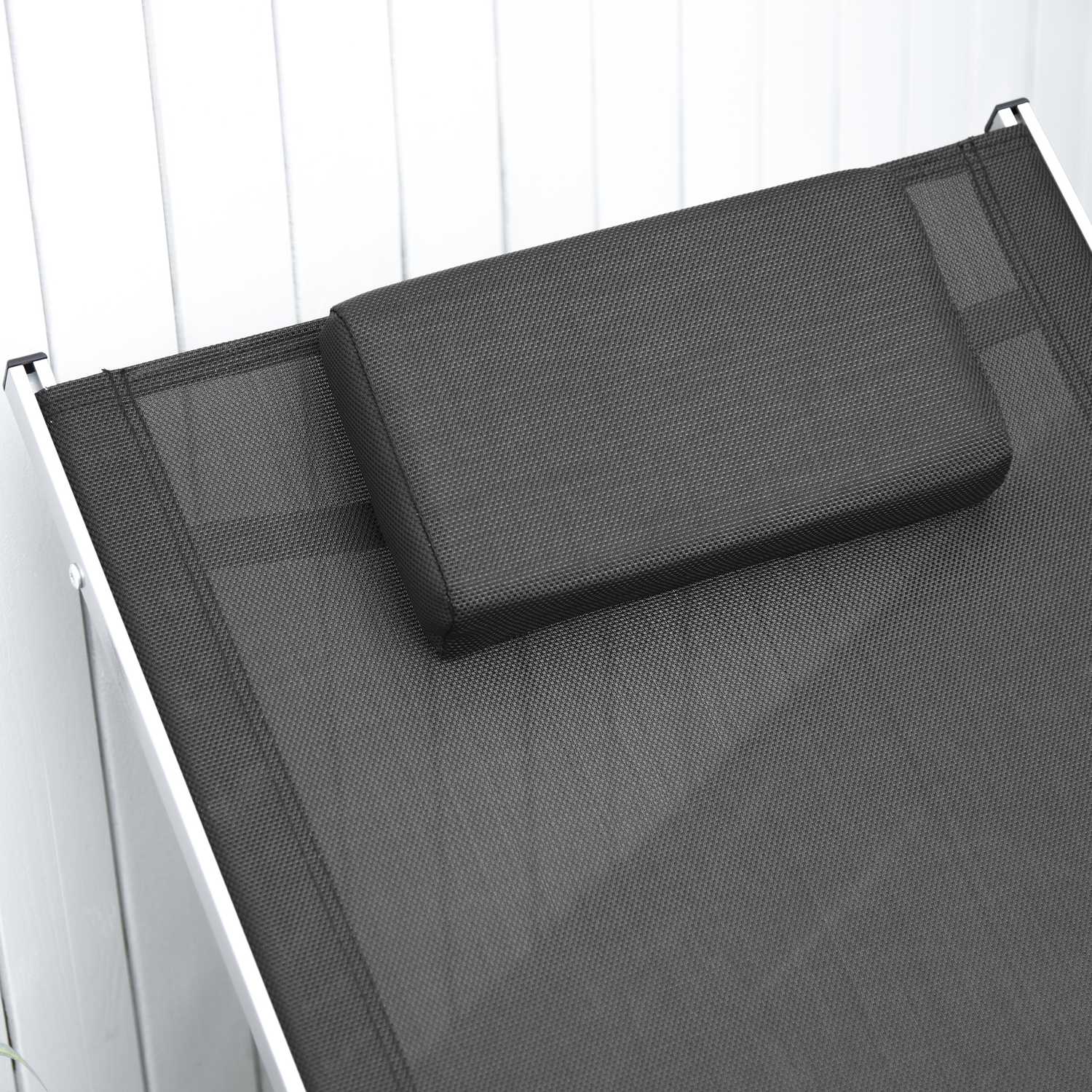 Ergonomisk solstol i aluminium med kuddar, svart 160x60x65 cm