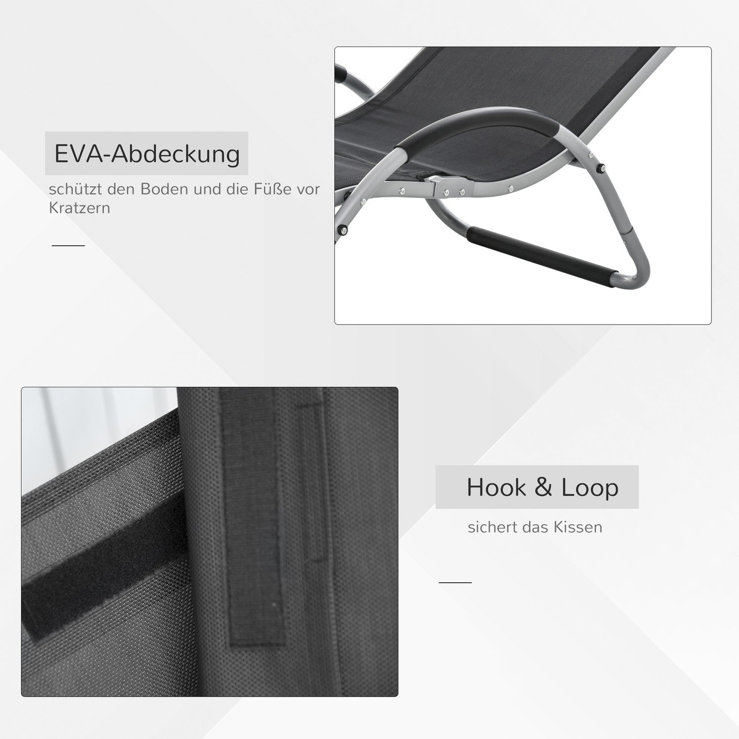 Ergonomisk solstol i aluminium med kuddar, svart 160x60x65 cm