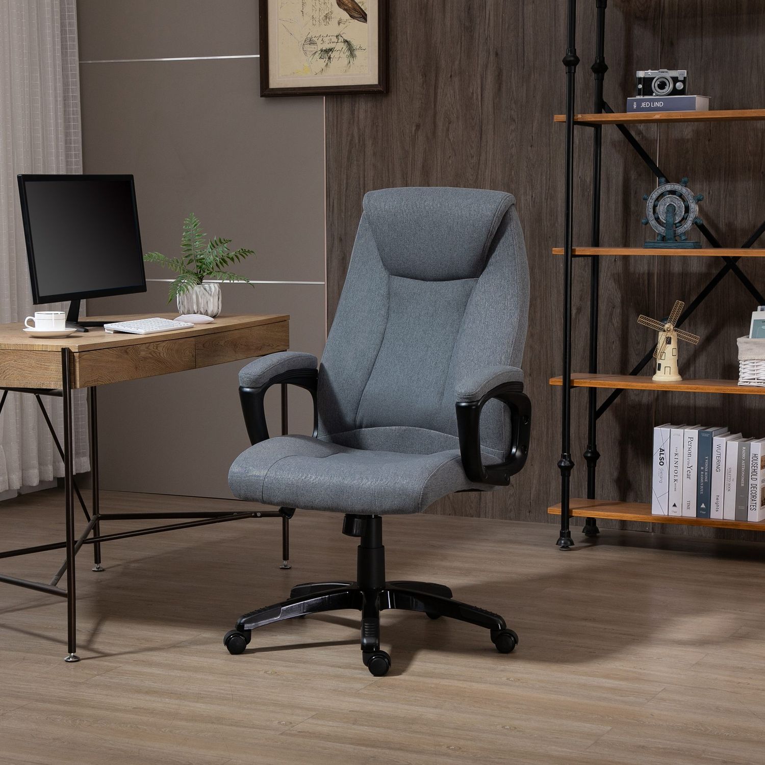 Ergonomisk spelkontorsstol, justerbar höjd, massage, grå
