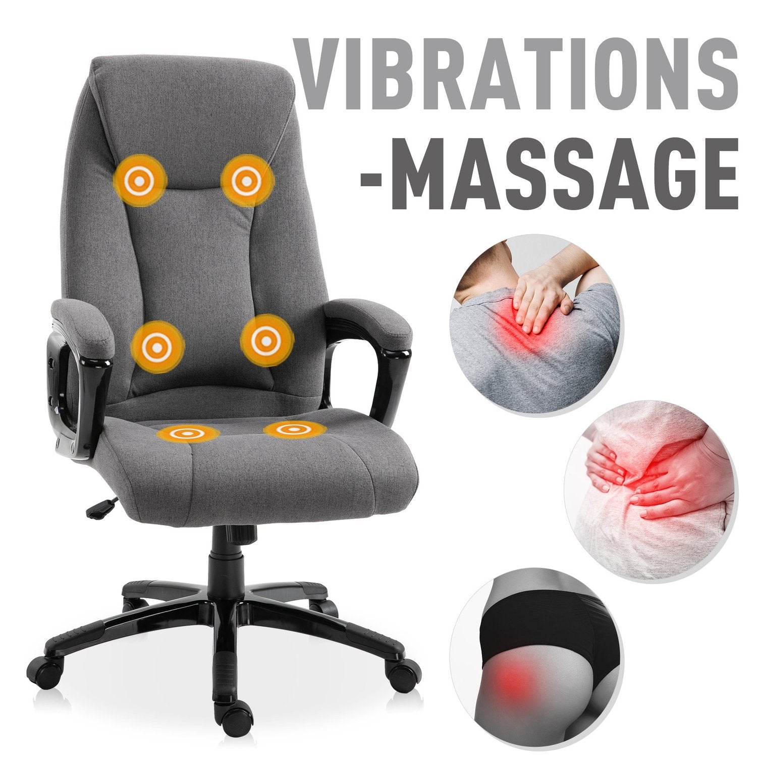 Ergonomisk spelkontorsstol, justerbar höjd, massage, grå