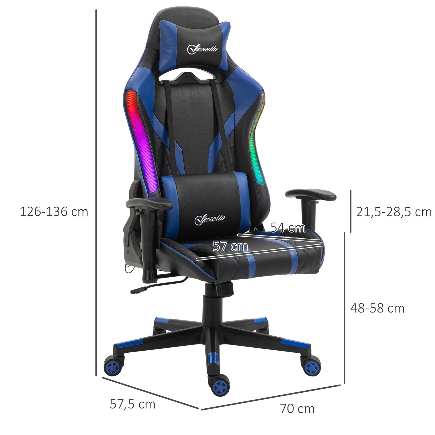 Ergonomisk spelstol med LED, justerbart armstöd, hög rygg