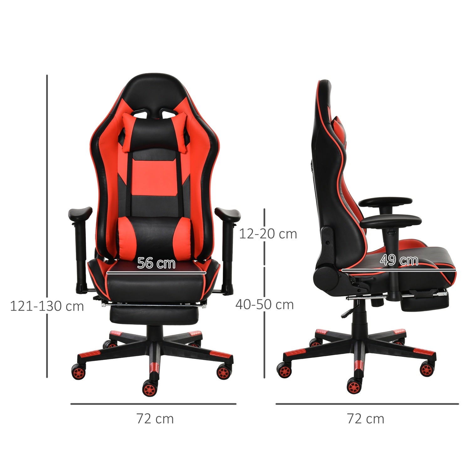 Ergonomisk spelstol med fällbart fotstöd, svart