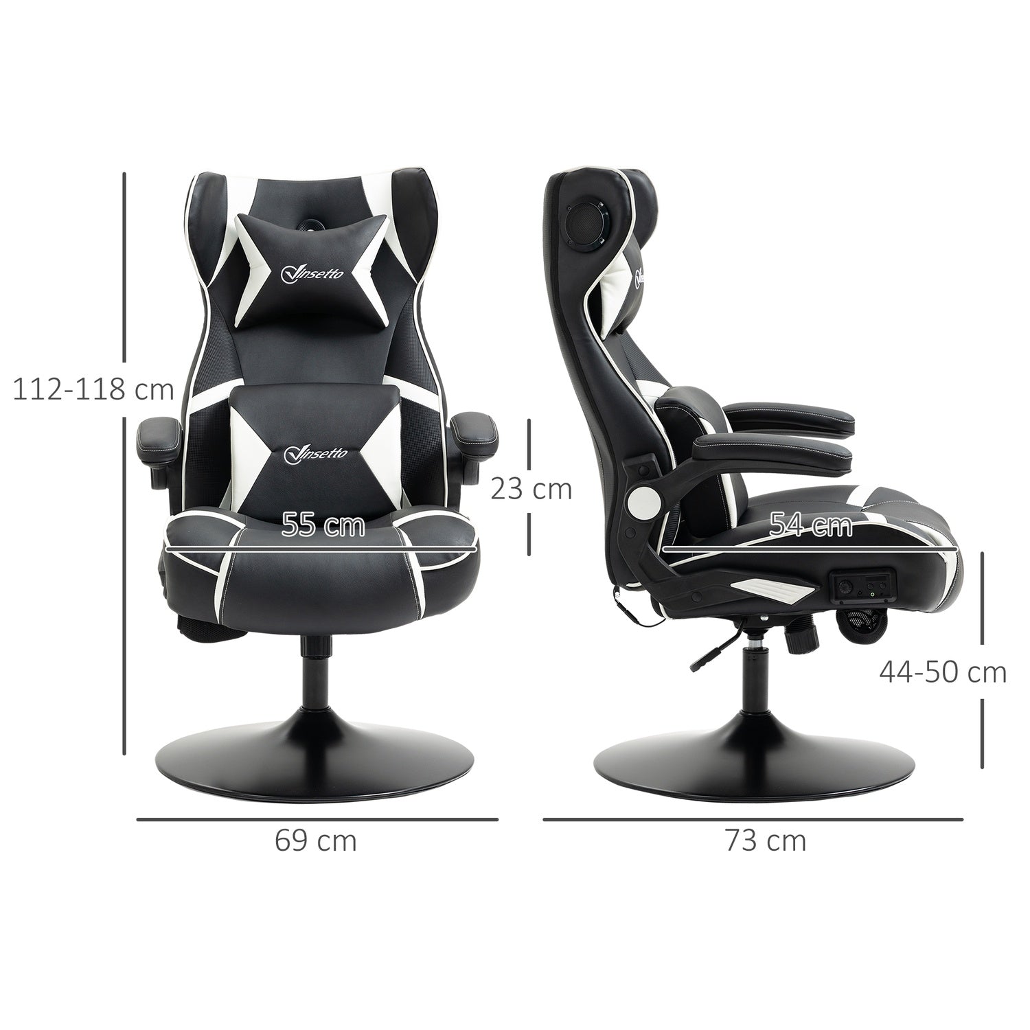 Ergonomisk spelstol med högtalare, justerbar höjd, konstläder