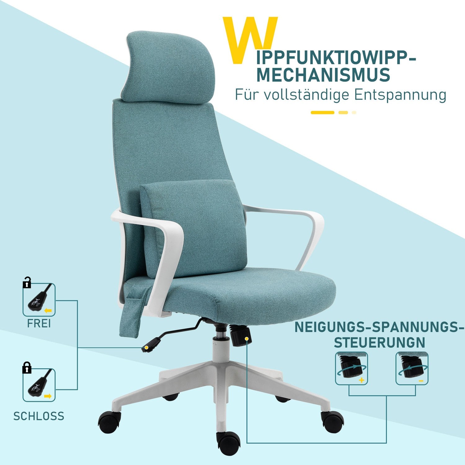 Ergonomisk spelstol med massage & justerbar höjd, blå