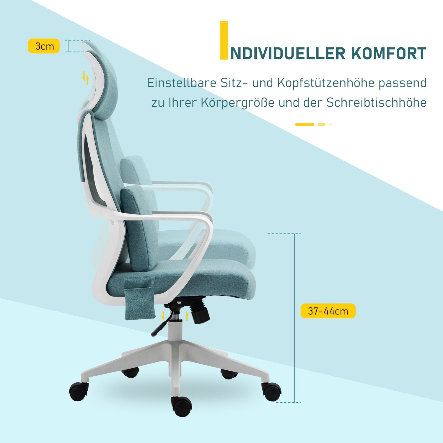 Ergonomisk spelstol med massage & justerbar höjd, blå