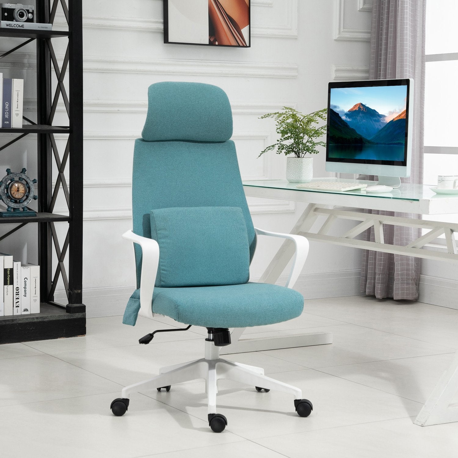 Ergonomisk spelstol med massage & justerbar höjd, blå
