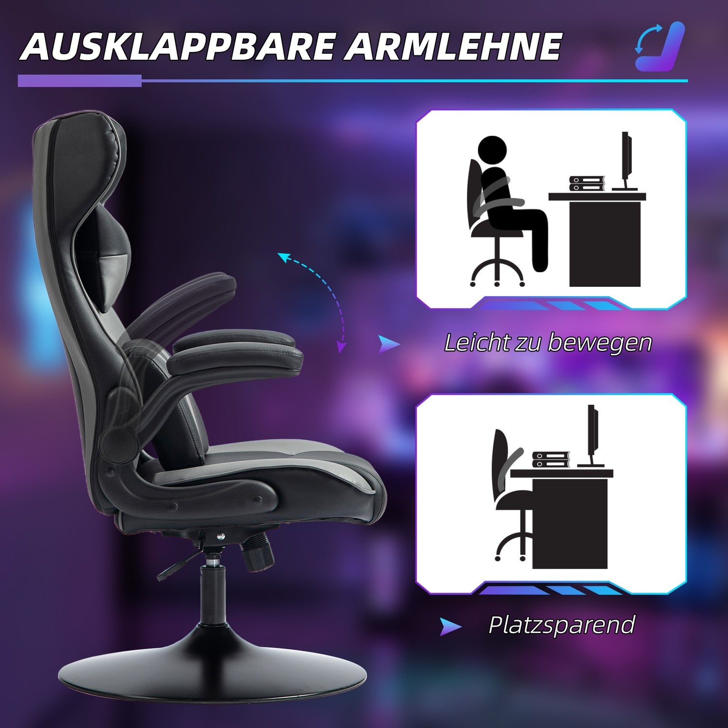 Ergonomické herní křeslo s houpacím mechanismem a bederním polštářem, černé/šedé