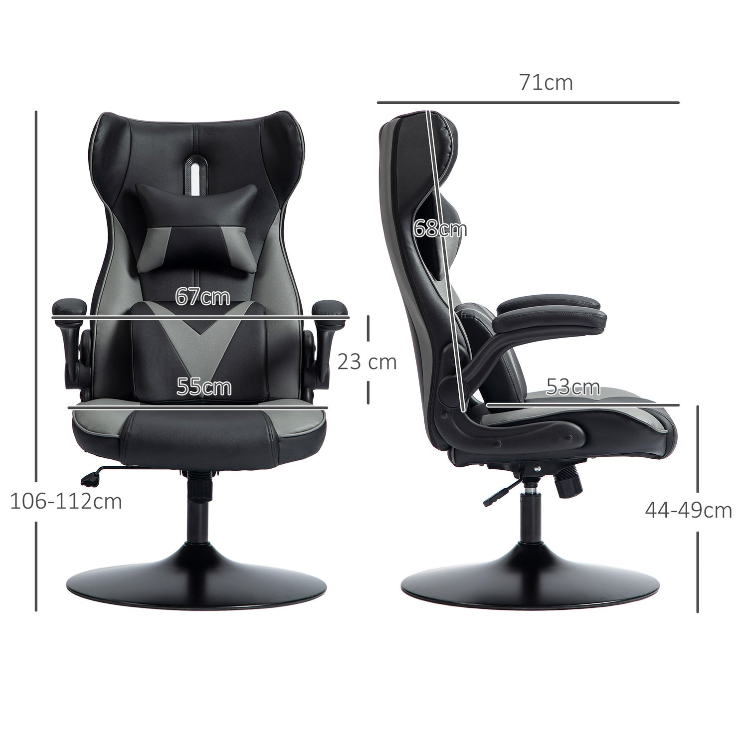 Ergonomické herní křeslo s houpacím mechanismem a bederním polštářem, černé/šedé