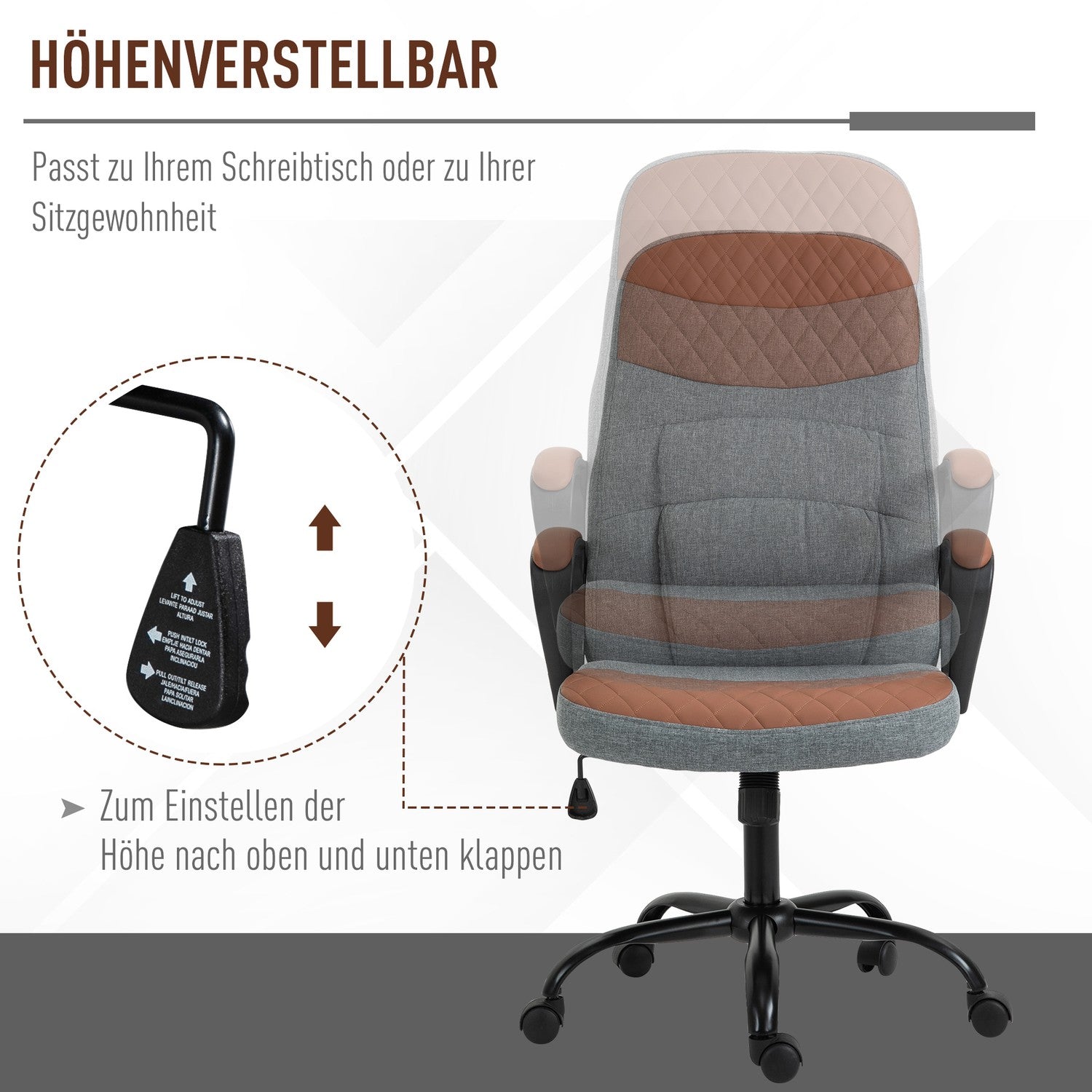 Ergonomisk spelstol, vridbar kontorsstol, grå/brun