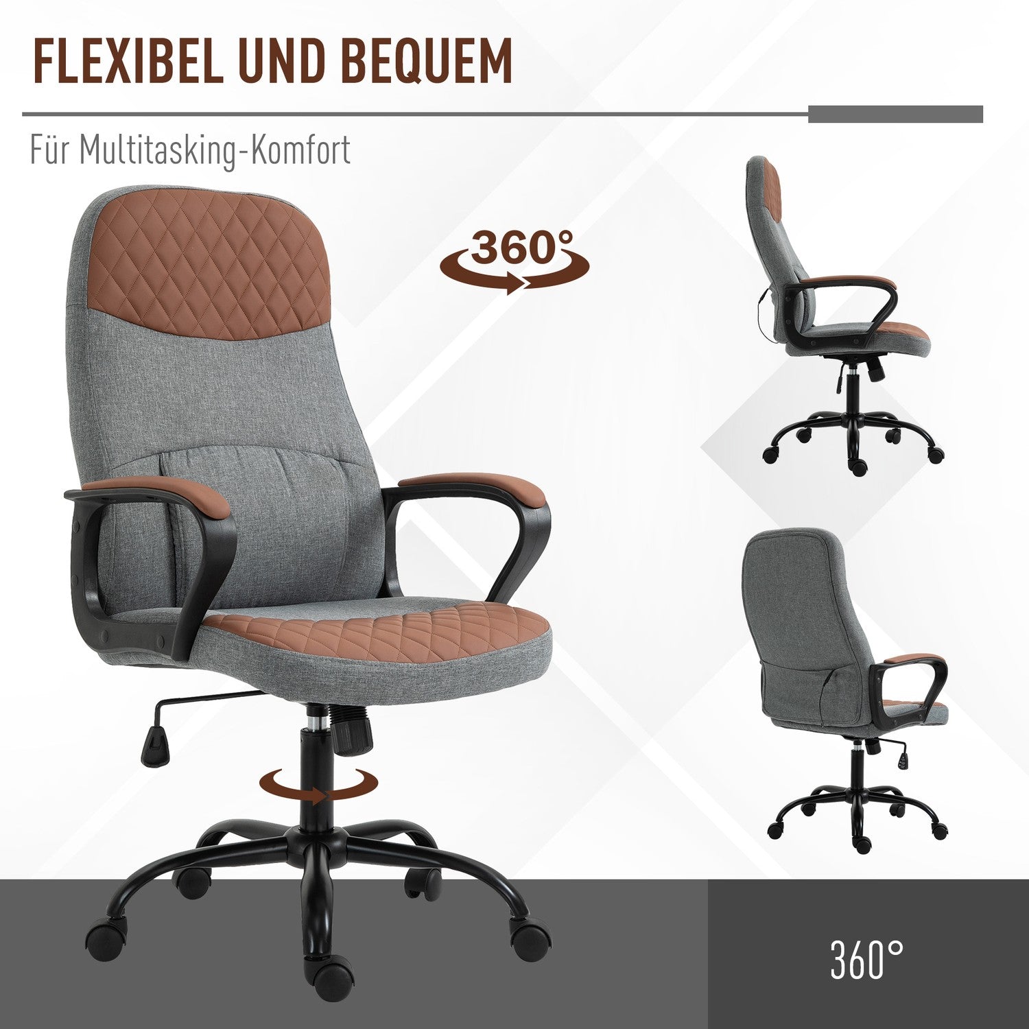 Ergonomisk spelstol, vridbar kontorsstol, grå/brun