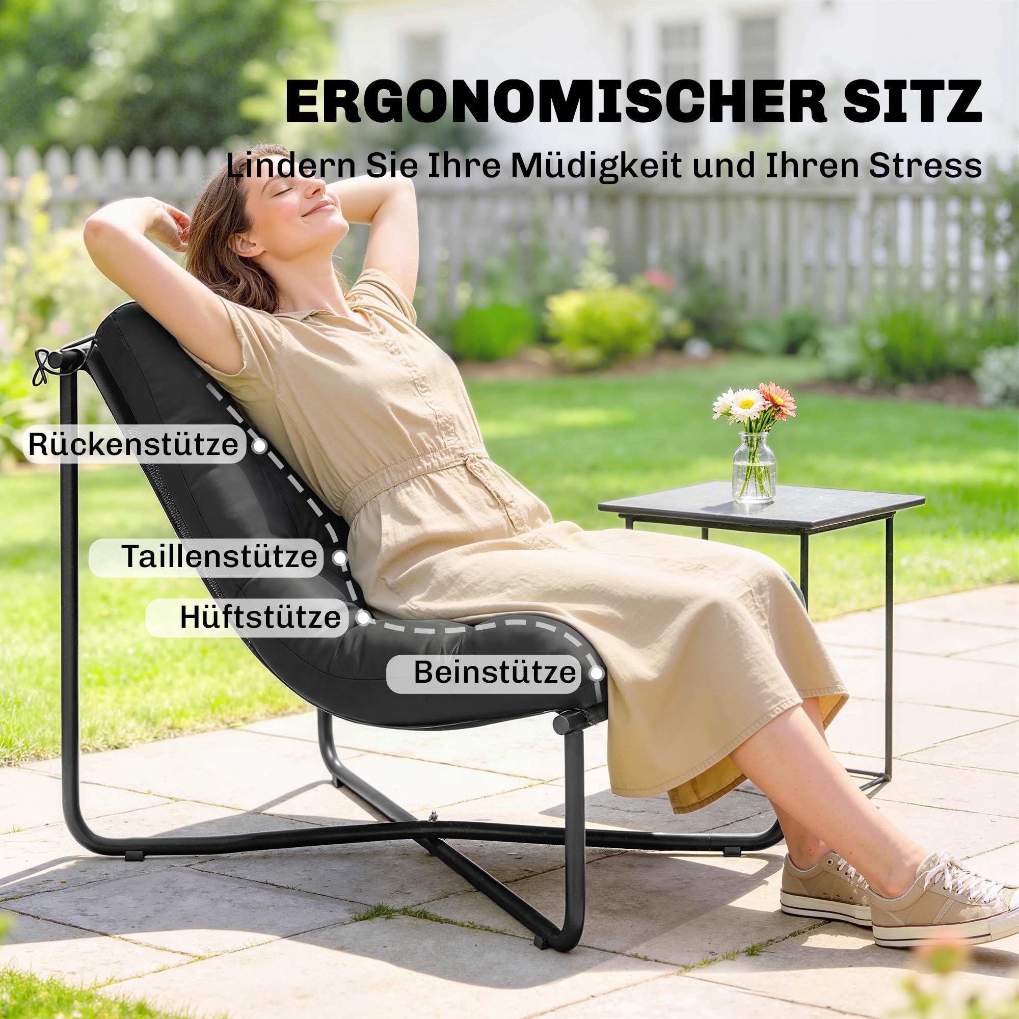 Ergonomisk trädgårdsstol med dyna, mörkgrå, 120 kg kapacitet