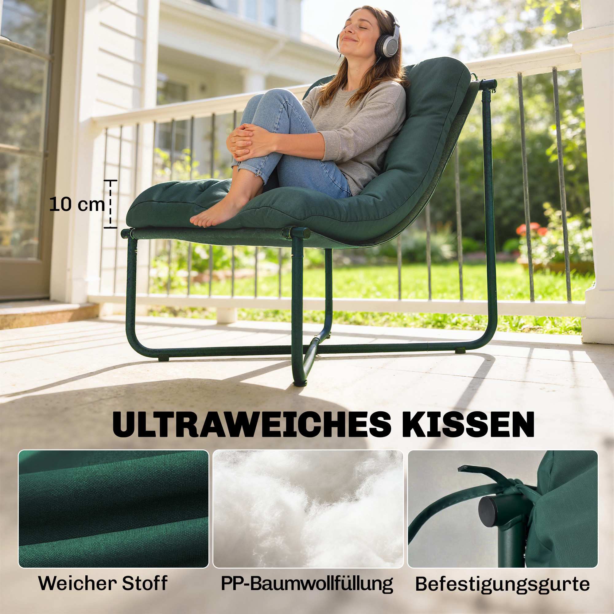 Ergonomisk trädgårdsstol med dyna, ventilerande nät, 120 kg kapacitet