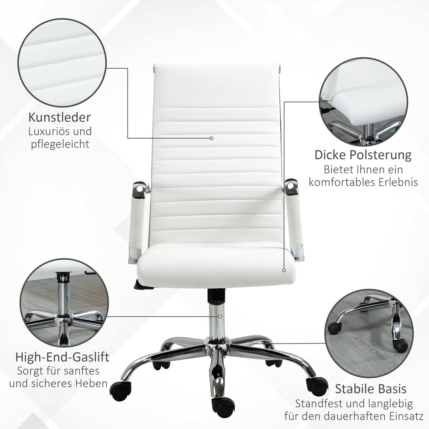Ergonomisk vit kontorsstol, 360° vridbar, 120 kg Kapacitet