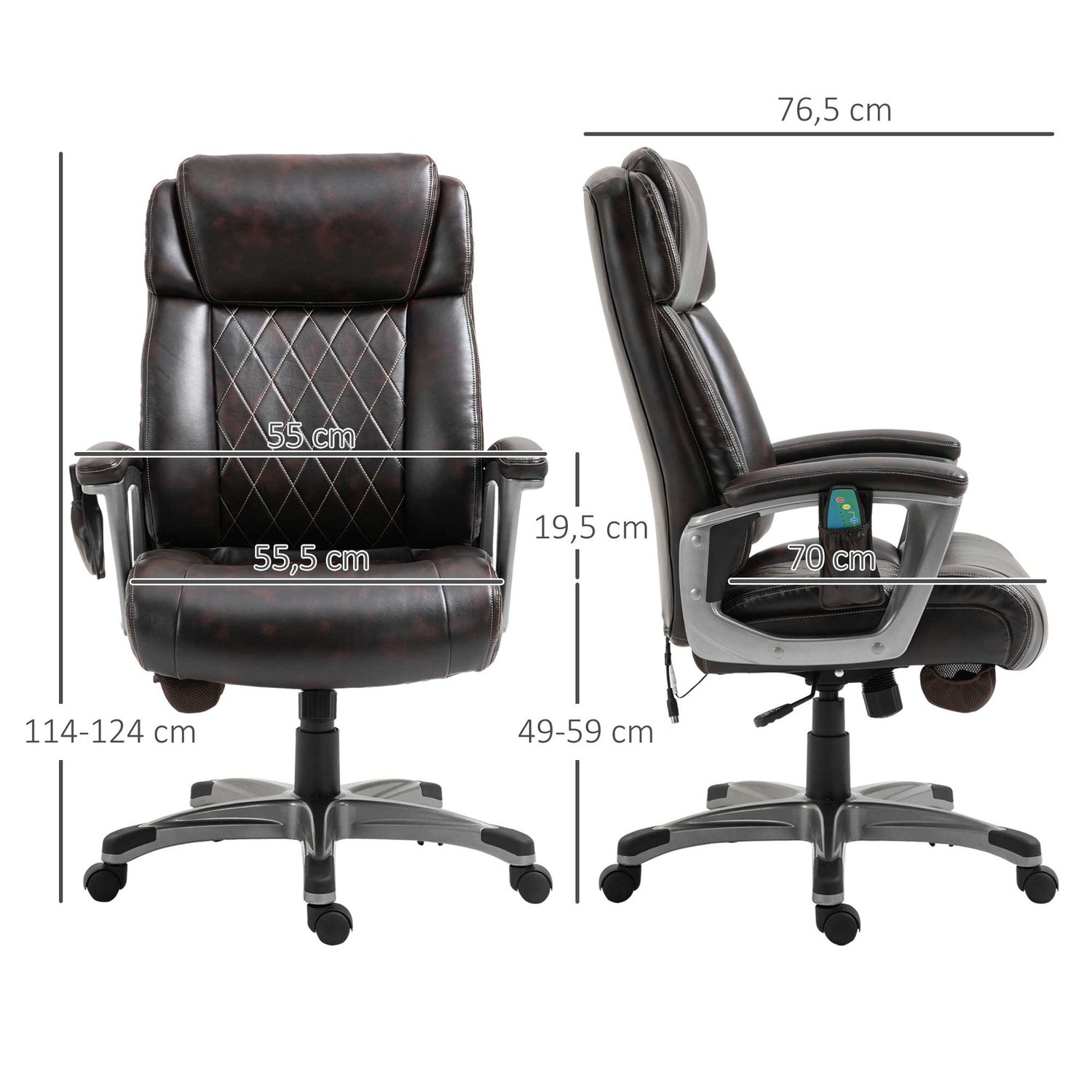 Ergonomisk vridbar kontorsstol, 6-punktsmassage, brunt läder