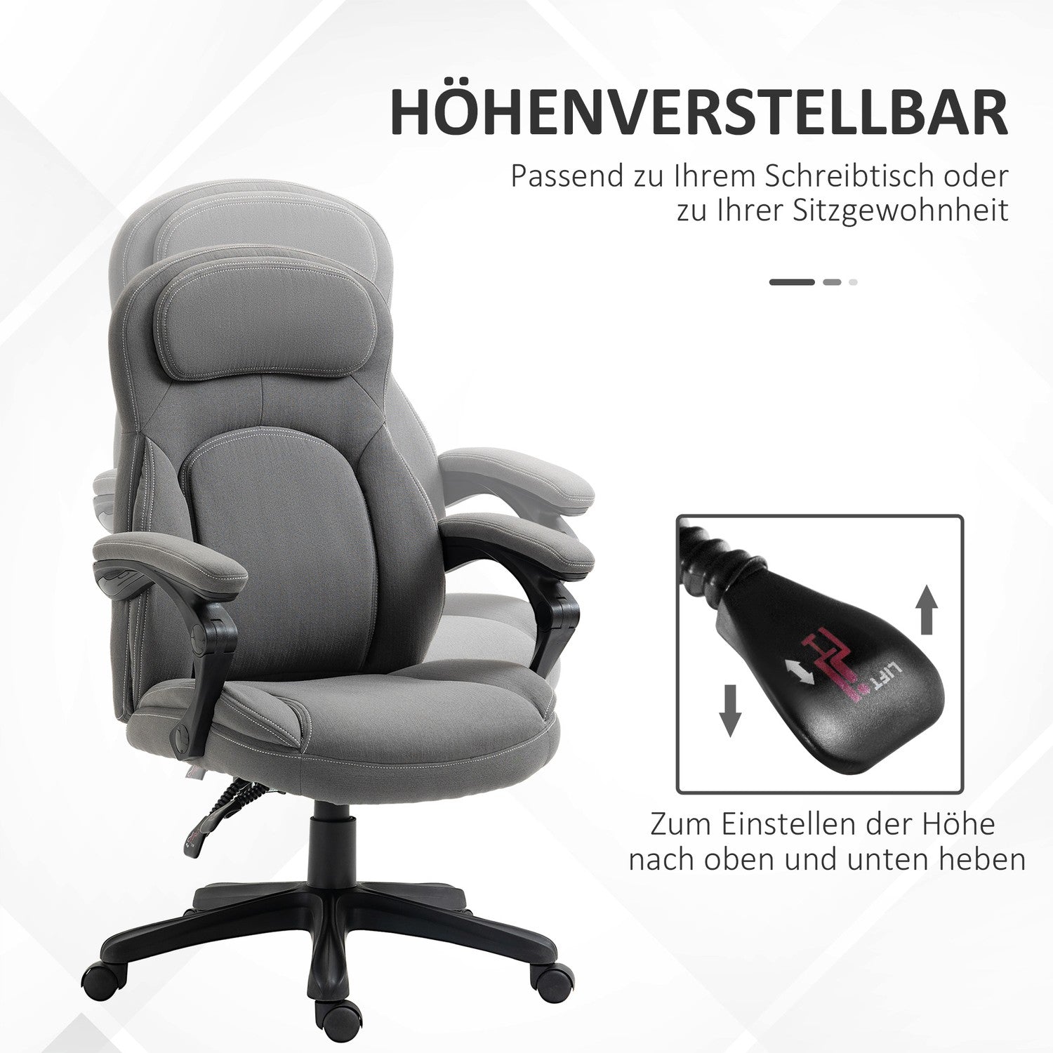 Ergonomisk vridbar kontorsstol, höjdjusterbar, linnelook
