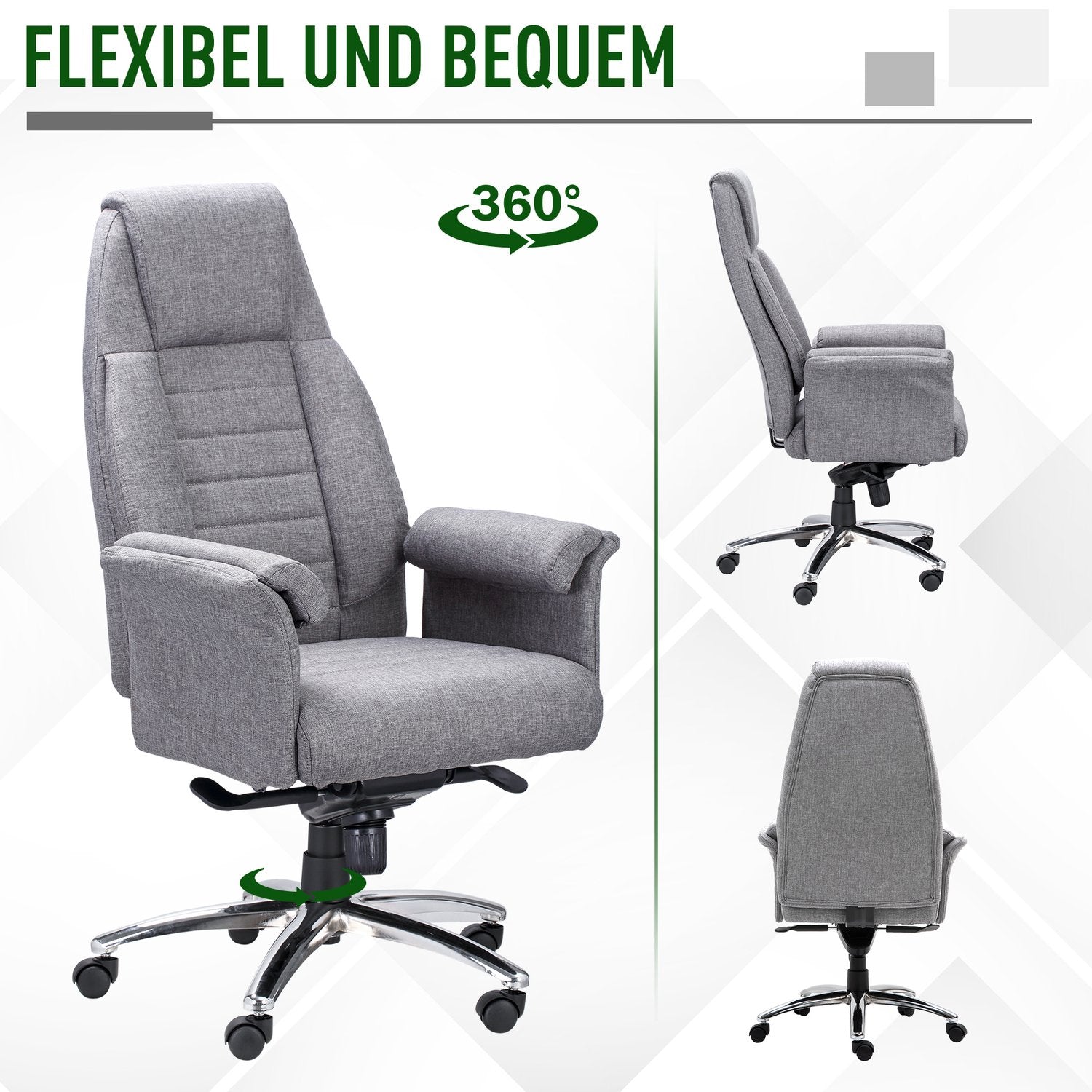 Ergonomisk vridbar kontorsstol, justerbara armstöd, ljusgrå