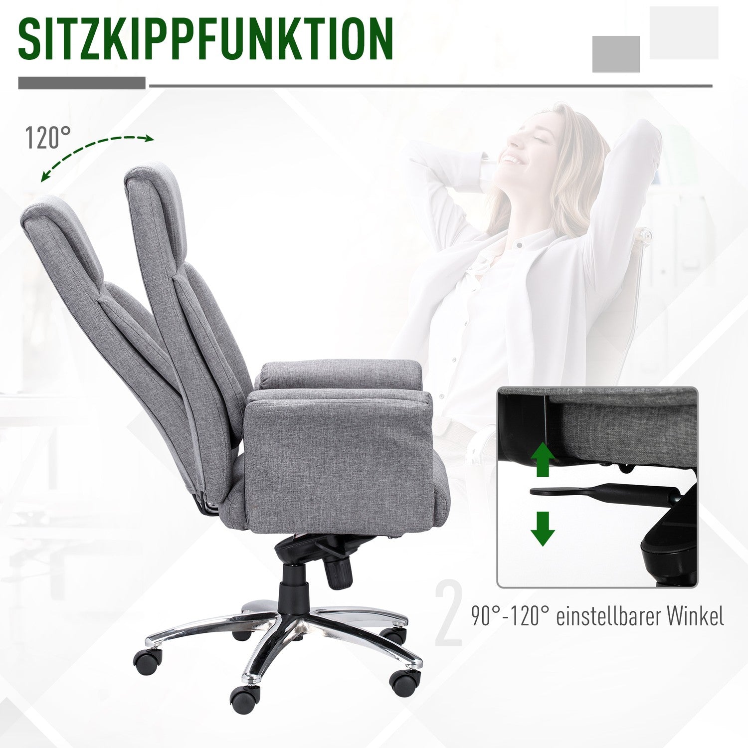 Ergonomisk vridbar kontorsstol, justerbara armstöd, ljusgrå