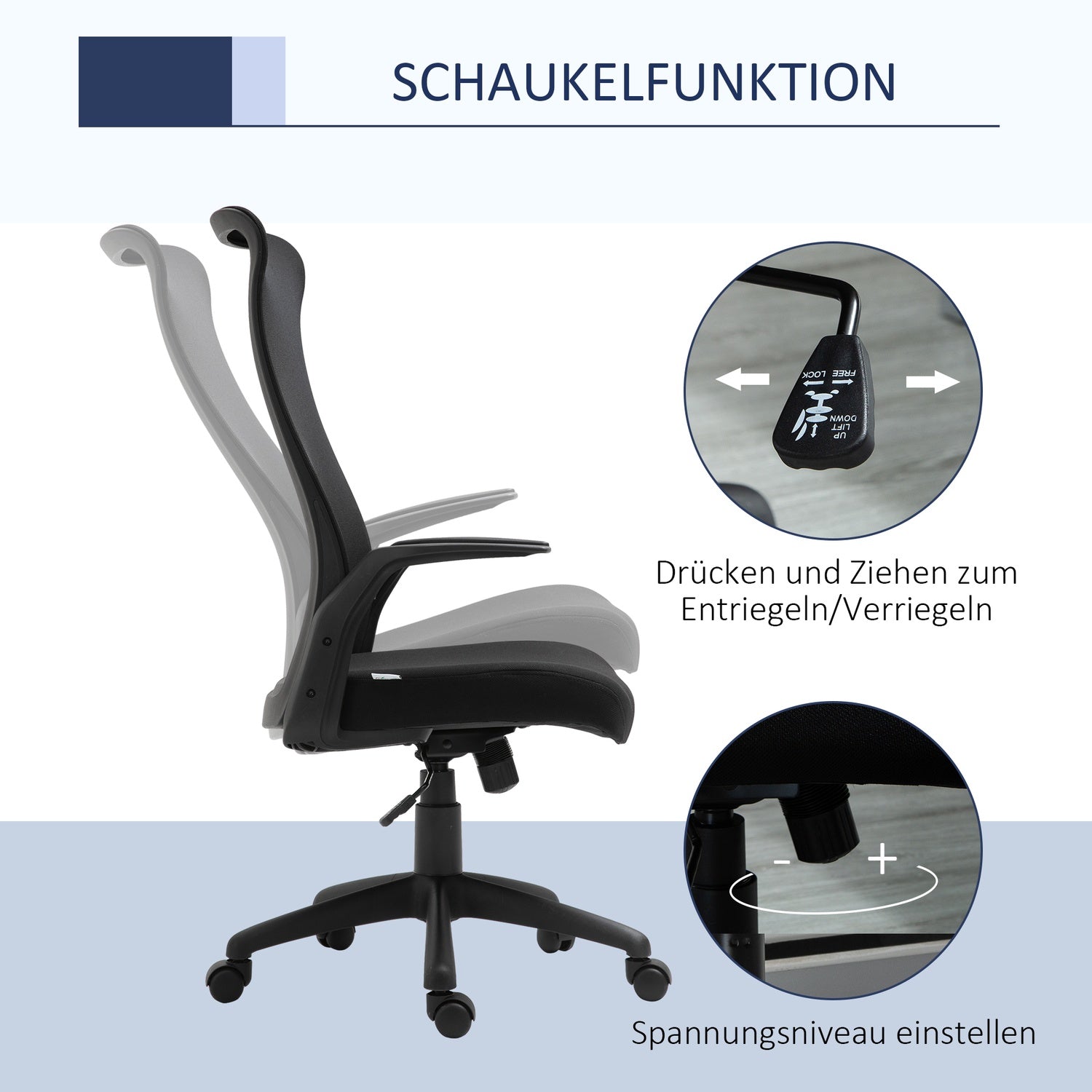 Ergonomisk vridbar kontorsstol, justerbar höjd, svart