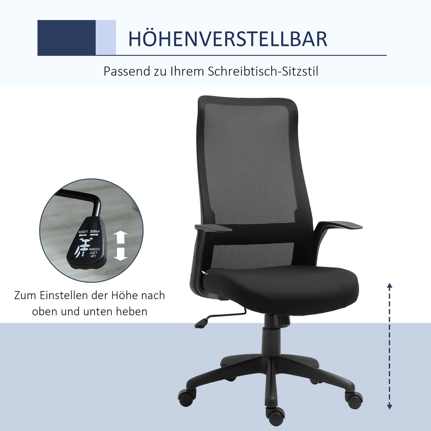 Ergonomisk vridbar kontorsstol, justerbar höjd, svart