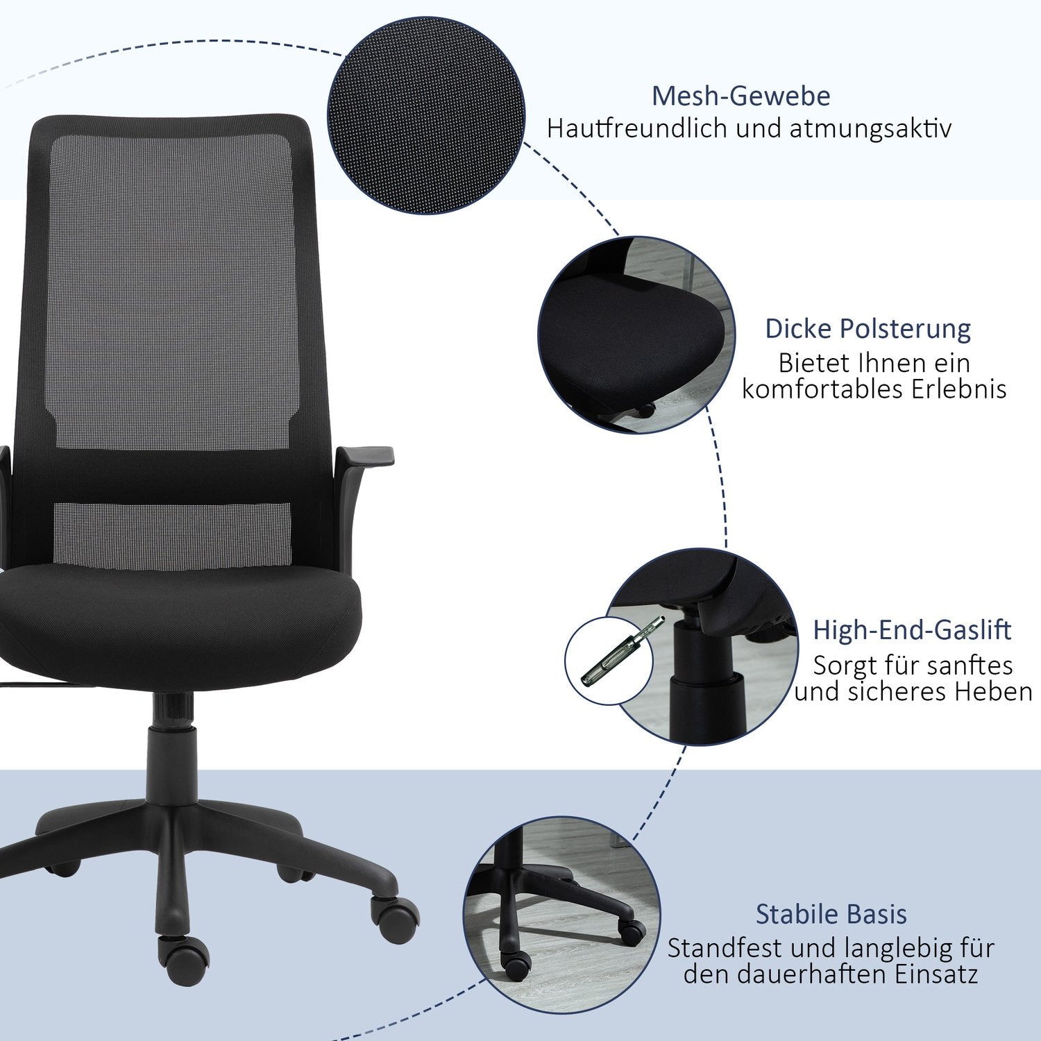 Ergonomisk vridbar kontorsstol, justerbar höjd, svart