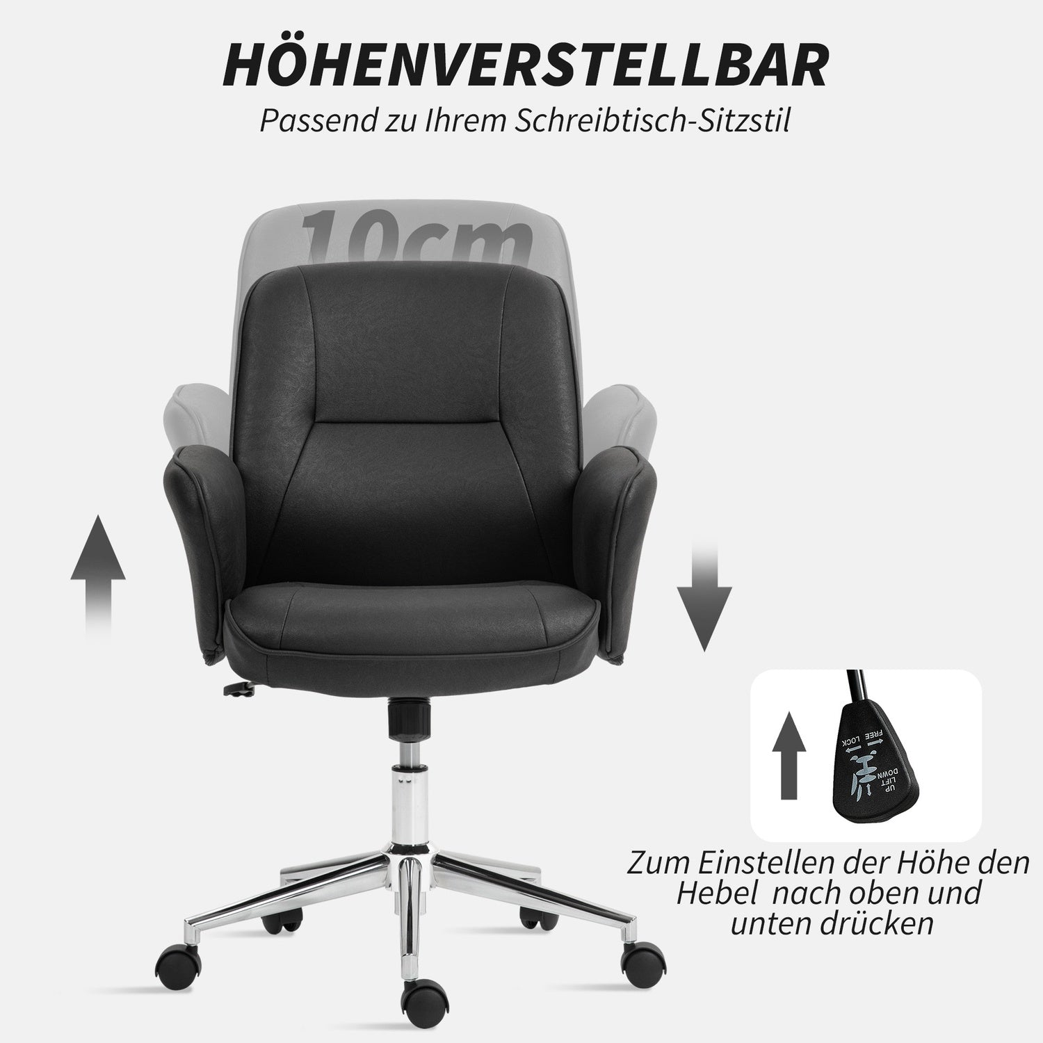 Ergonomická otočná kancelářská židle s nastavitelnou výškou, černá, z mikrovlákna