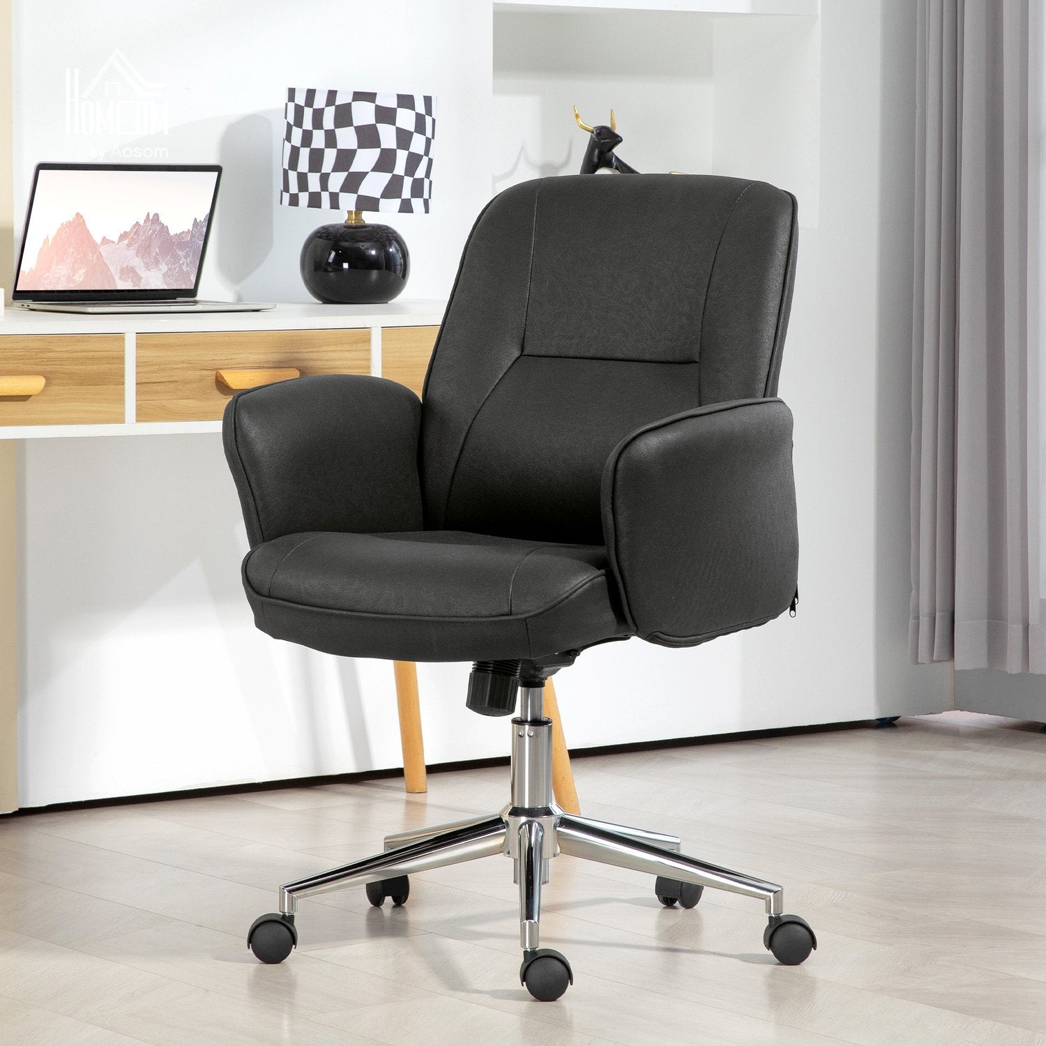 Ergonomická otočná kancelářská židle s nastavitelnou výškou, černá, z mikrovlákna
