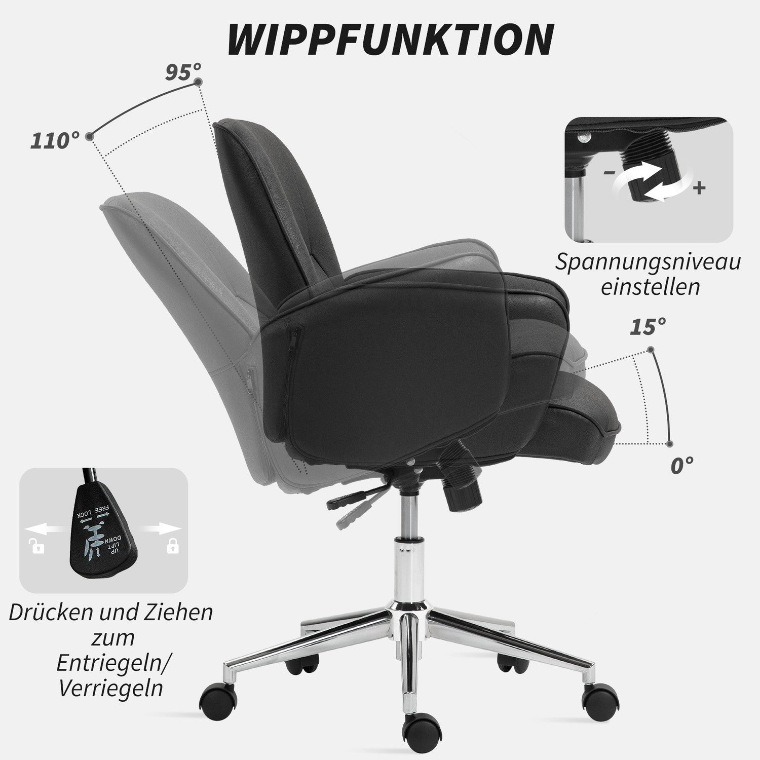 Ergonomická otočná kancelářská židle s nastavitelnou výškou, černá, z mikrovlákna