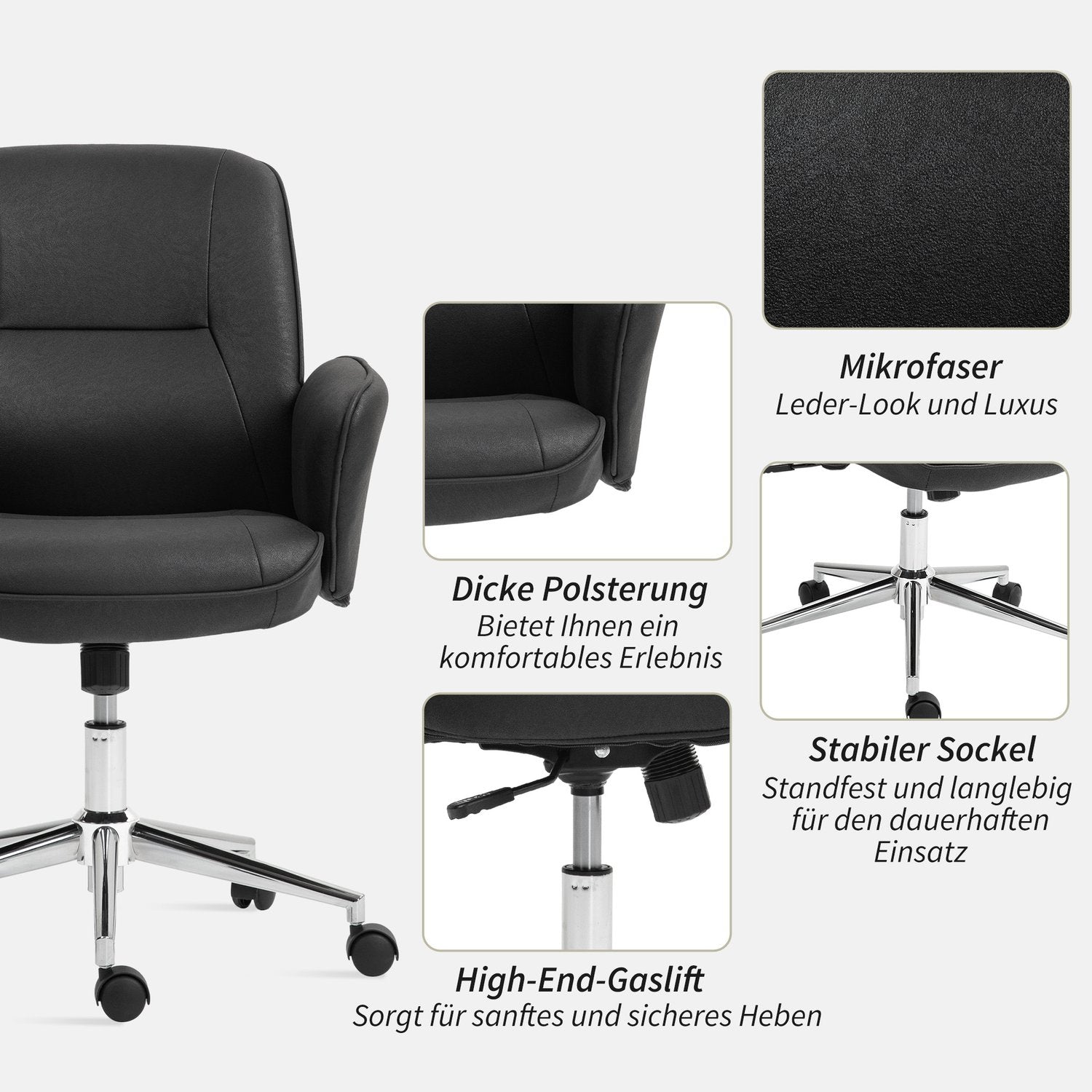 Ergonomická otočná kancelářská židle s nastavitelnou výškou, černá, z mikrovlákna
