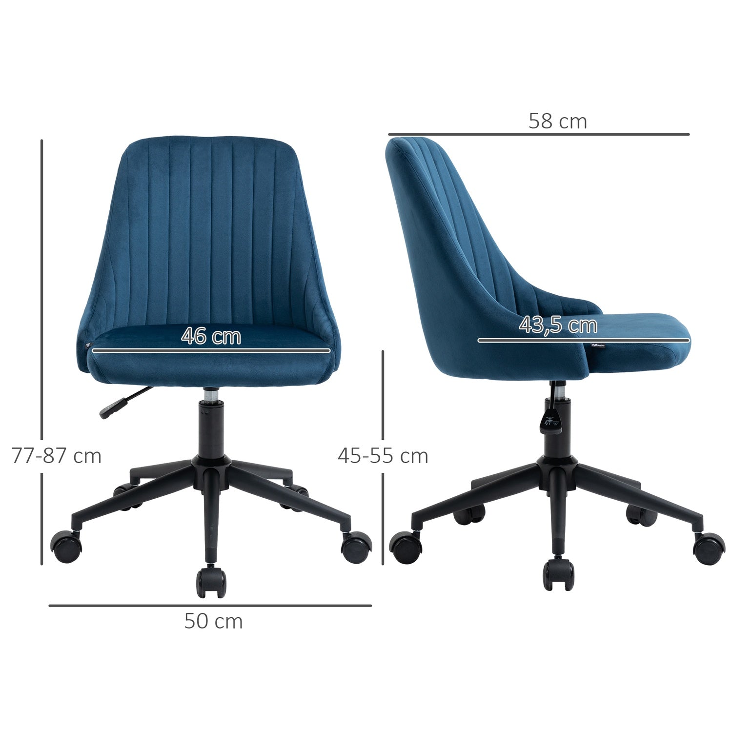 Ergonomisk vridbar skrivbordsstol, justerbar sammetsblå