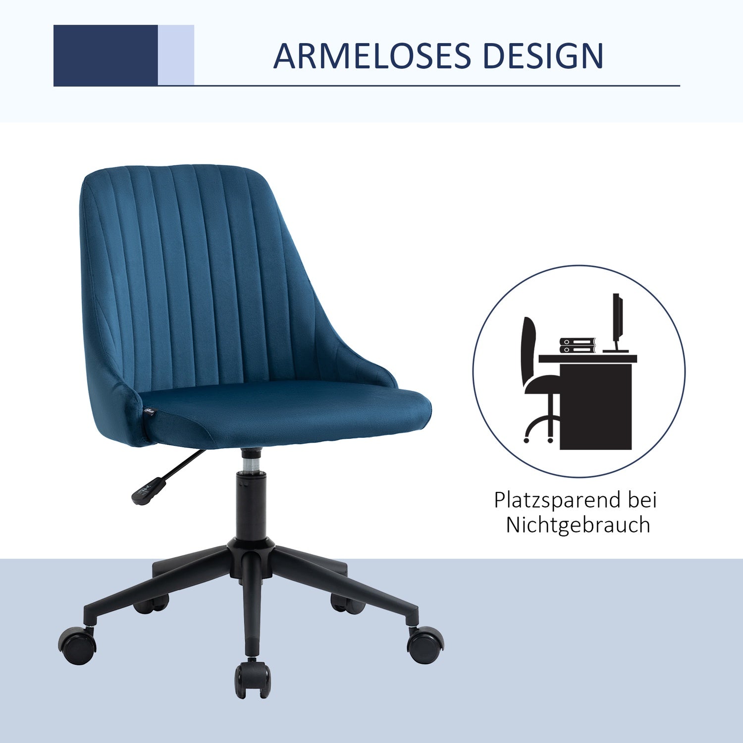 Ergonomisk vridbar skrivbordsstol, justerbar sammetsblå