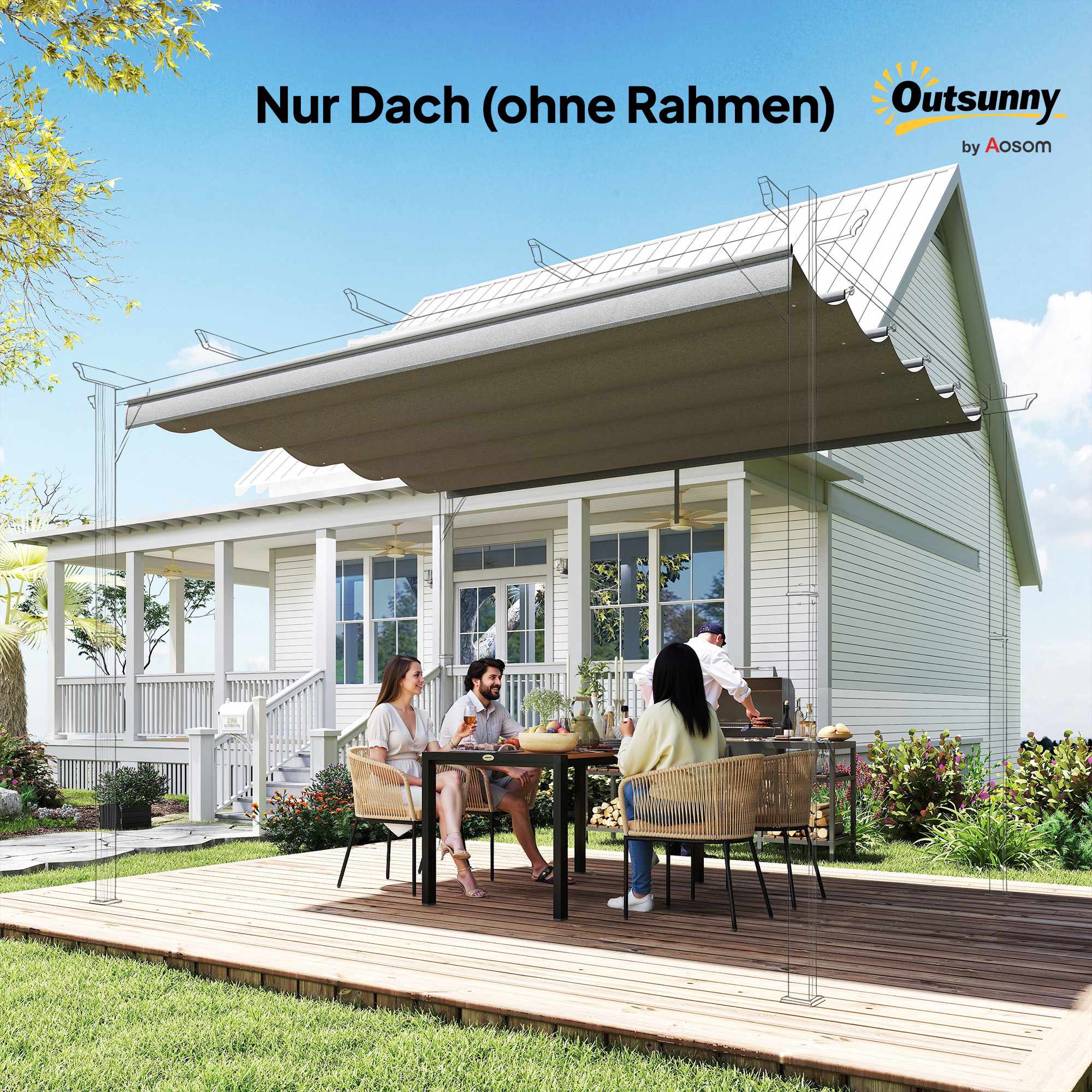 Ersättningstak för 3x3m Pergola, Ljusgrå, Polyester
