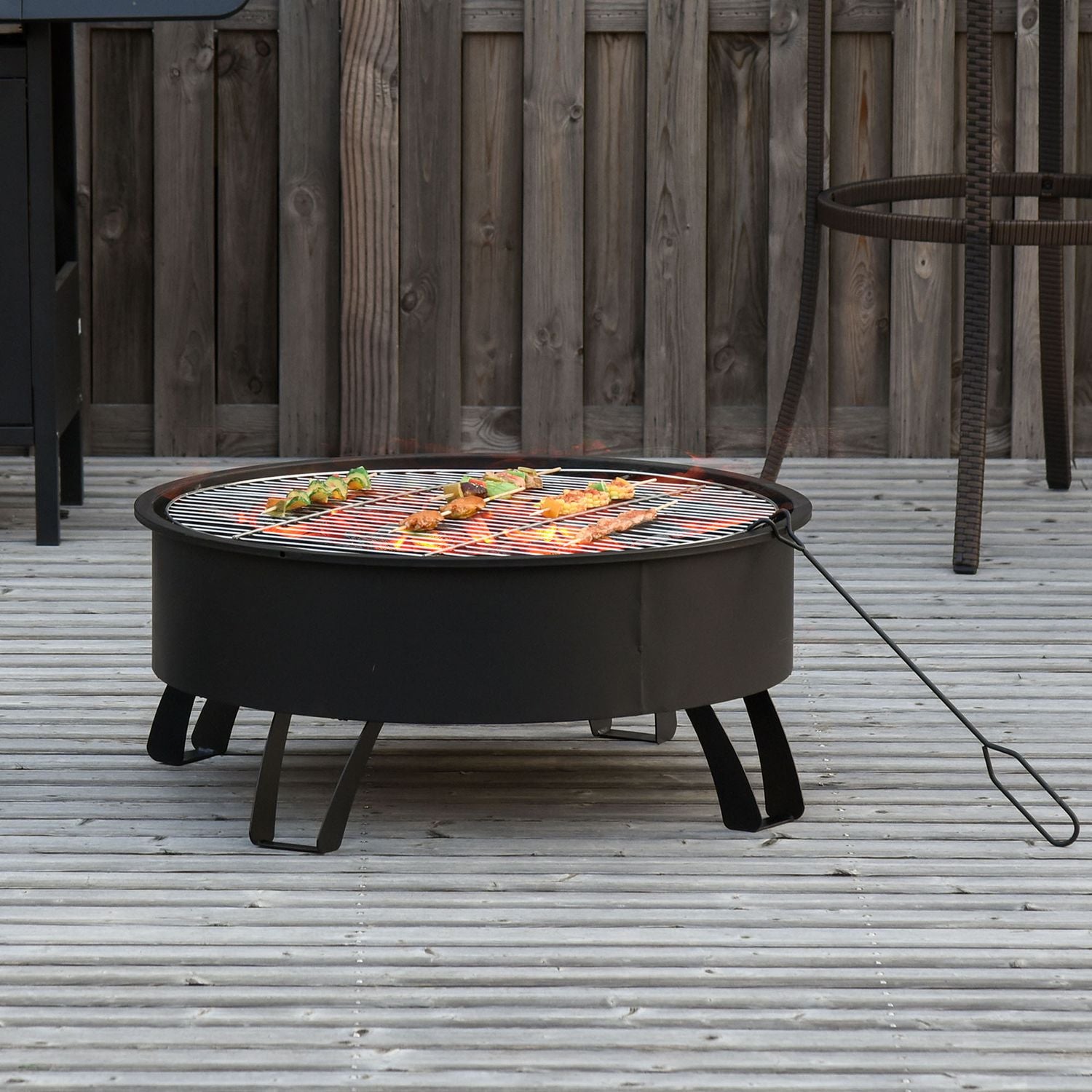 Fire Pit & BBQ Grill med gnistskydd, svart Ø76 cm