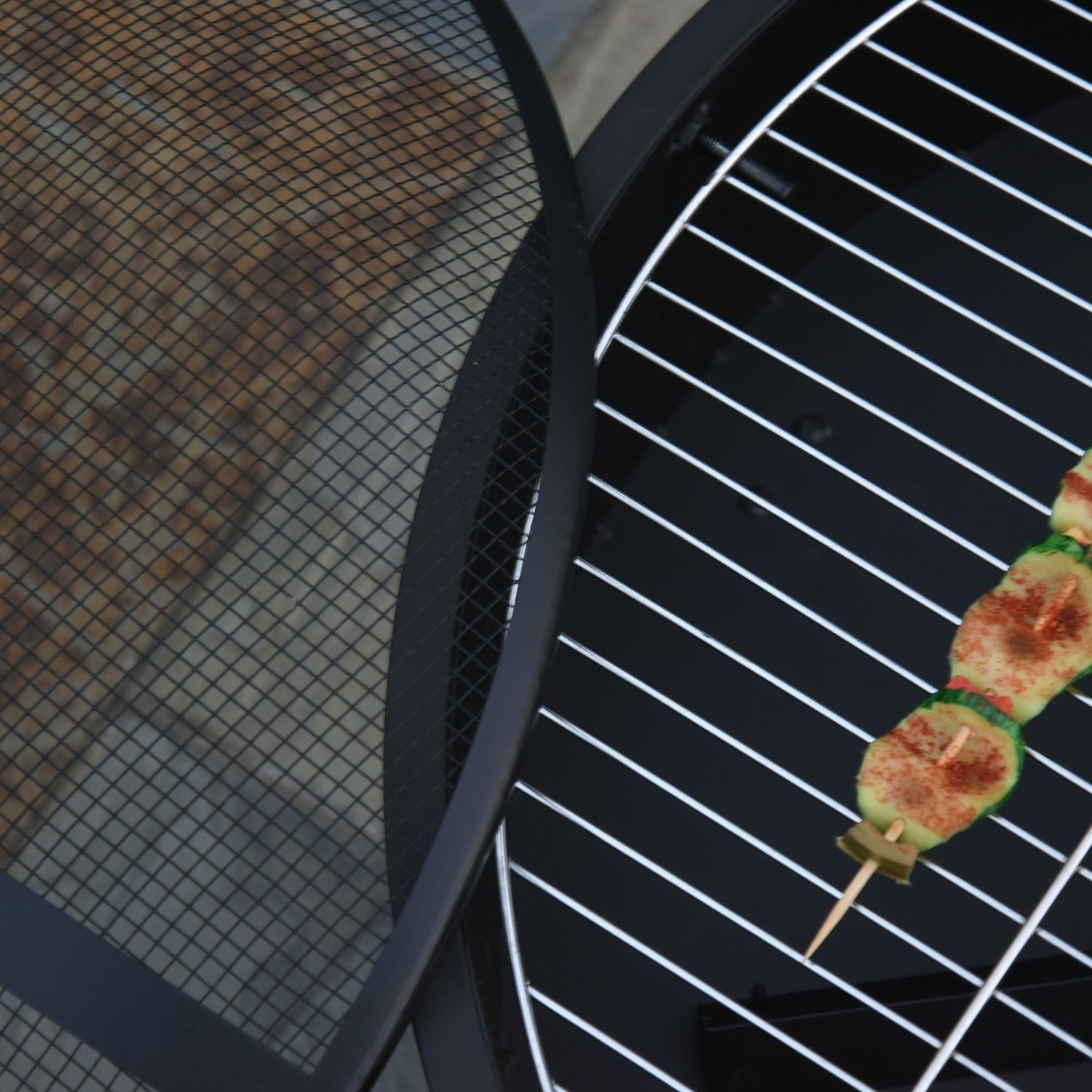Fire Pit & BBQ Grill med gnistskydd, svart Ø76 cm