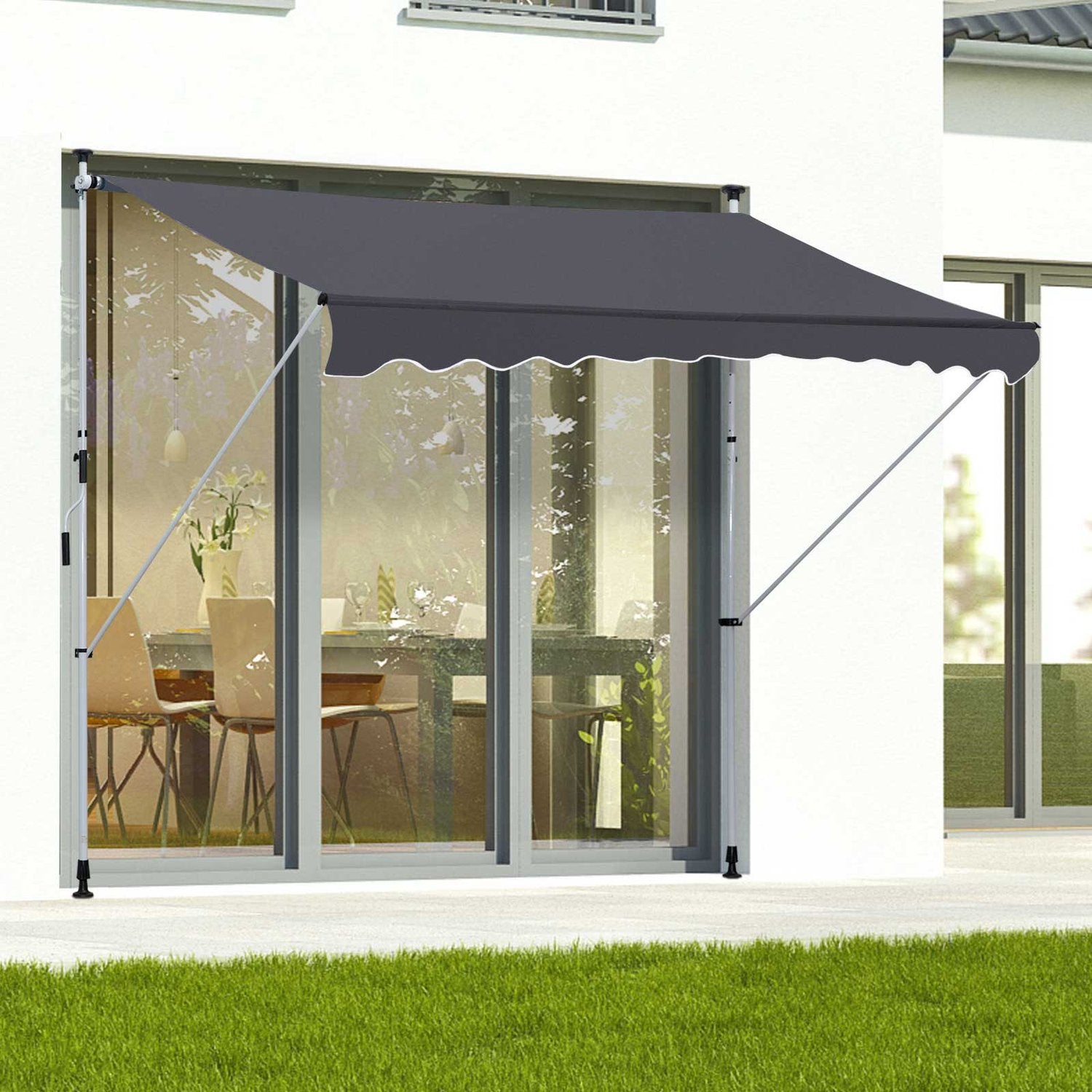 Fällbar aluminium Balkongmarkis, Solskydd, 2x1,2M, Grå