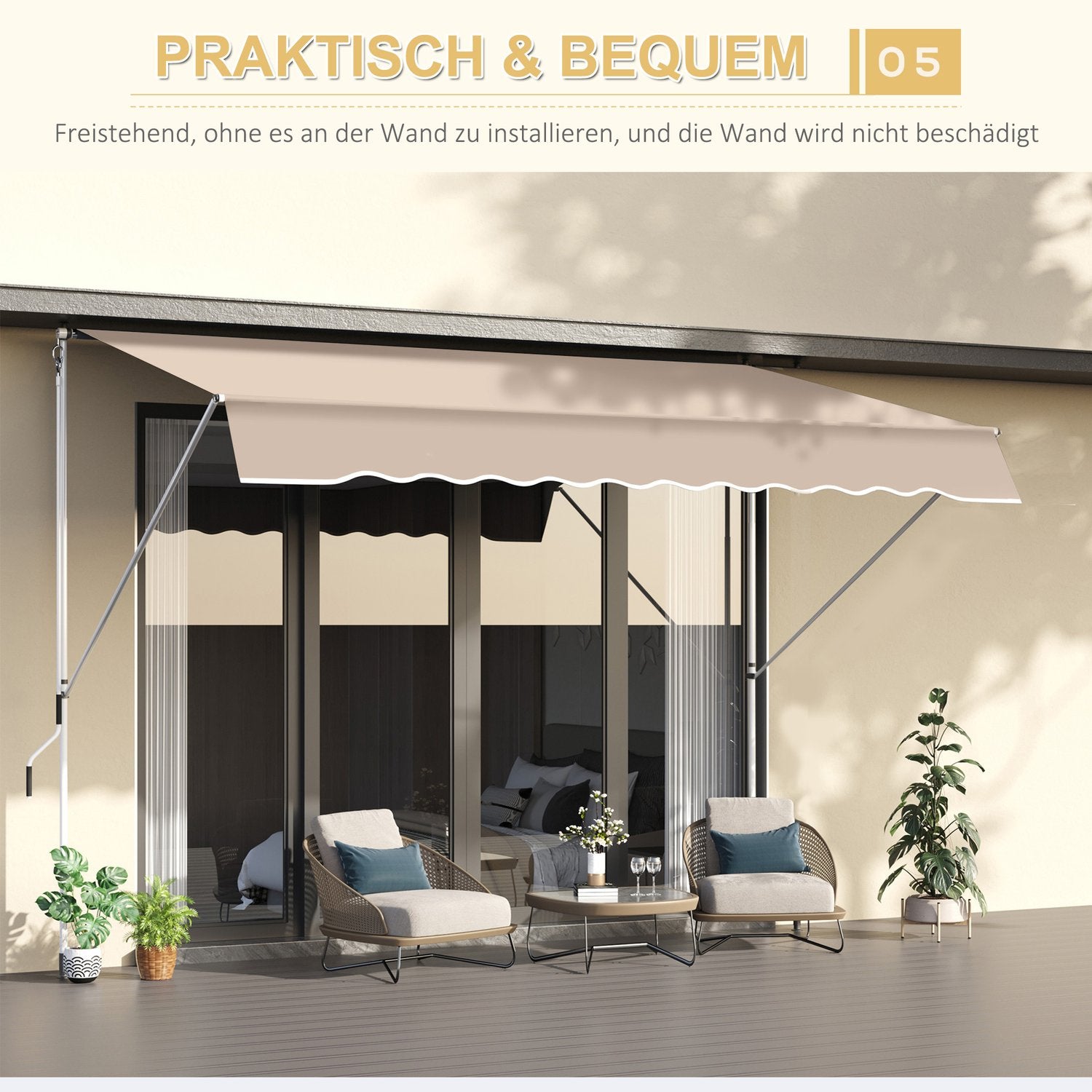 Fällbar aluminiummarkis med handvev – Krämvit 2x1,2M