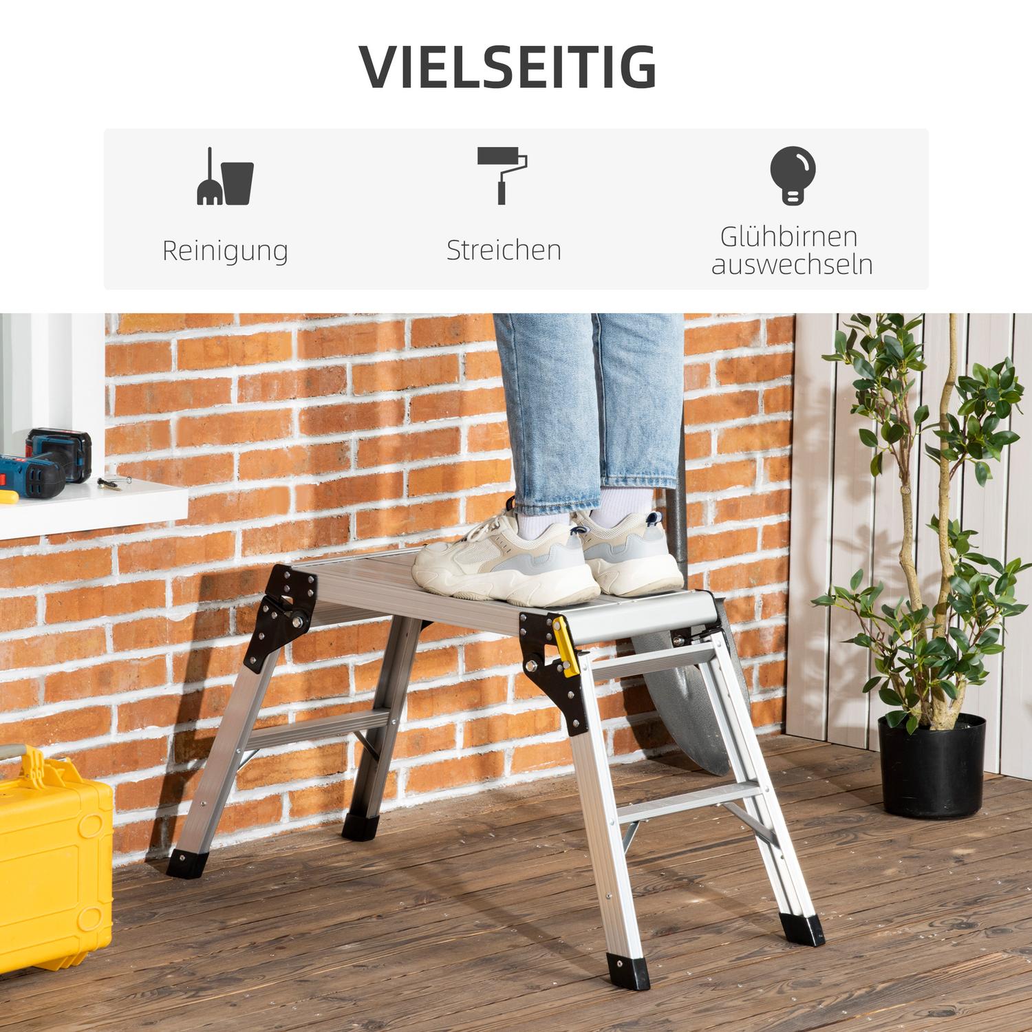 Fällbar arbetsbänk och plattform, aluminium, 150 kg kapacitet